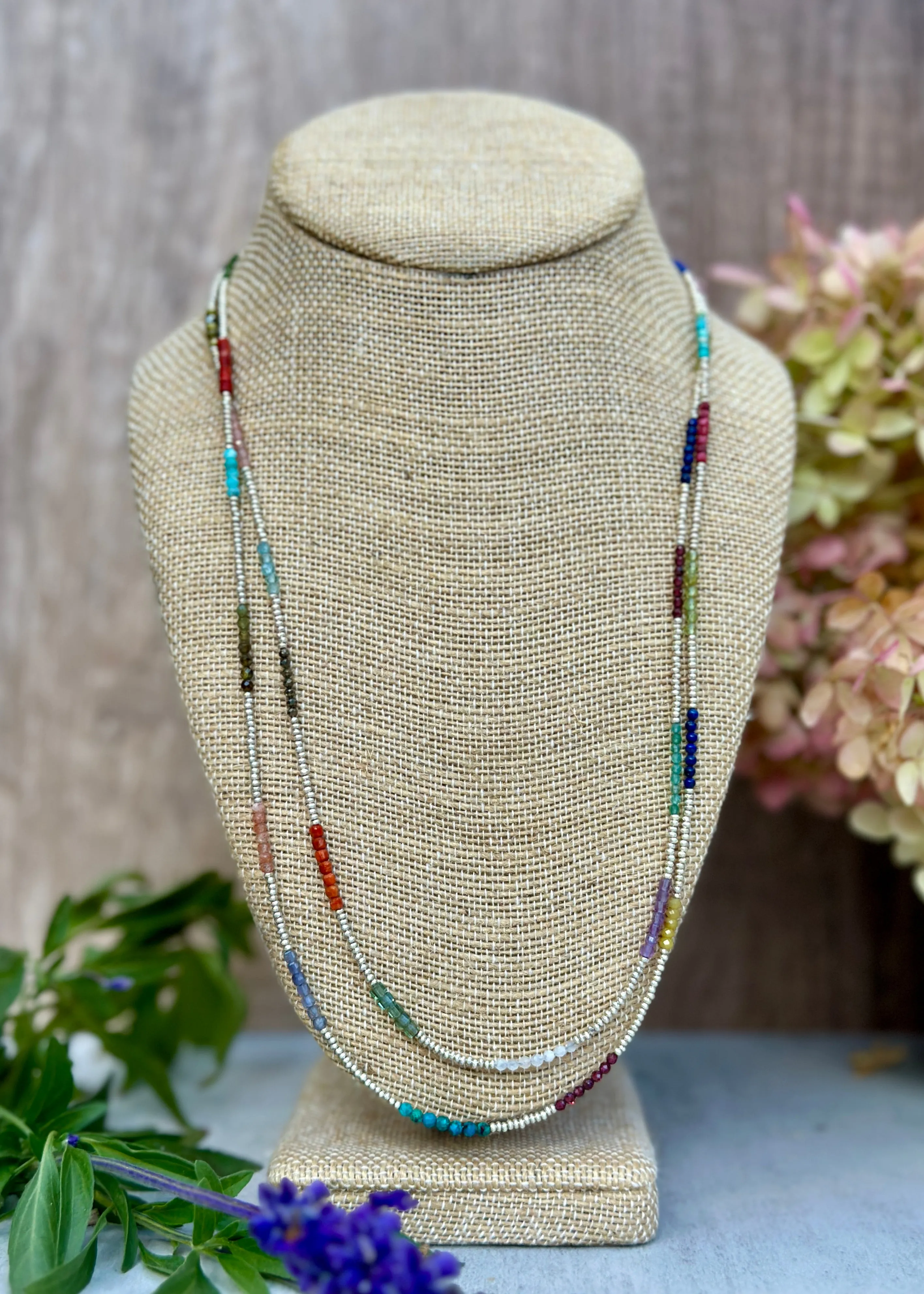 Long Gemstone Wrap Necklace