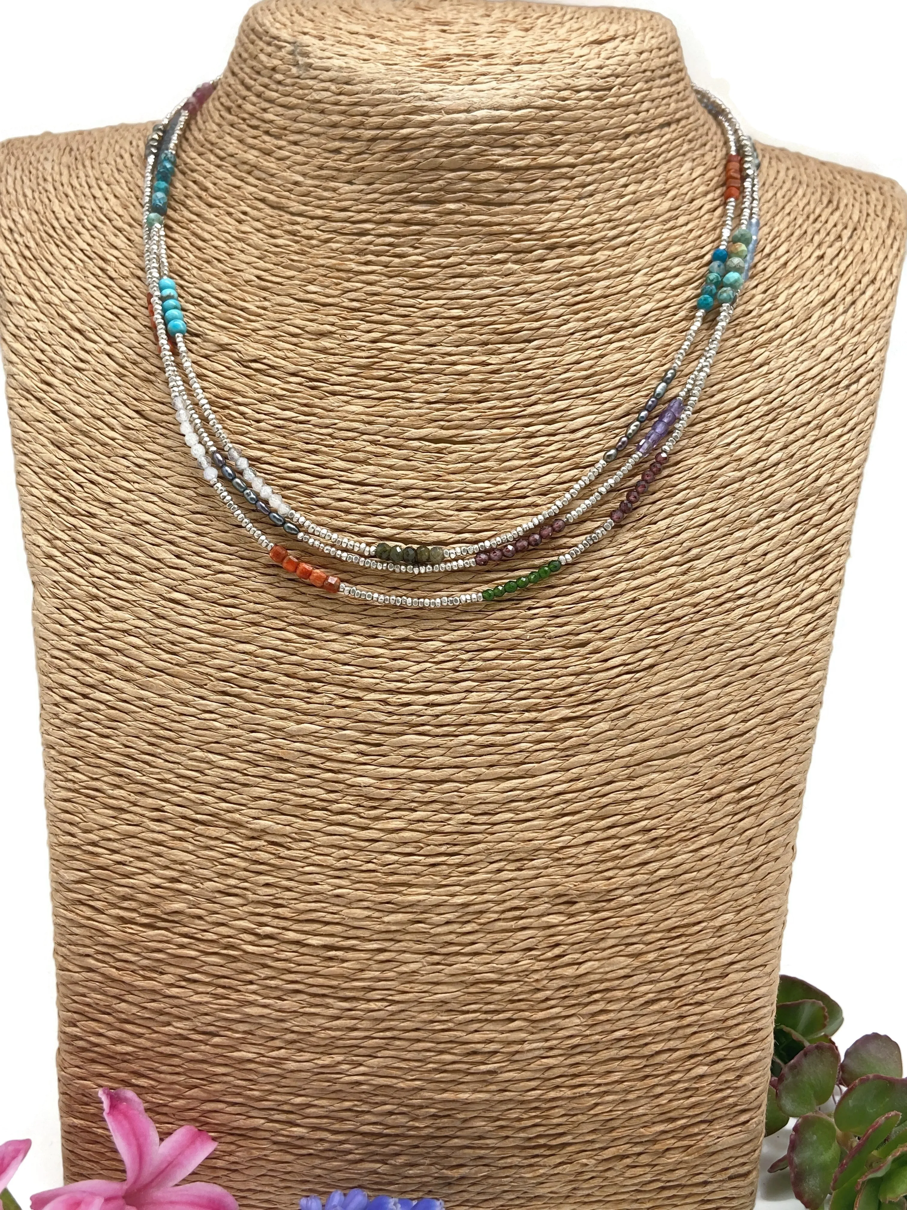 Long Gemstone Wrap Necklace
