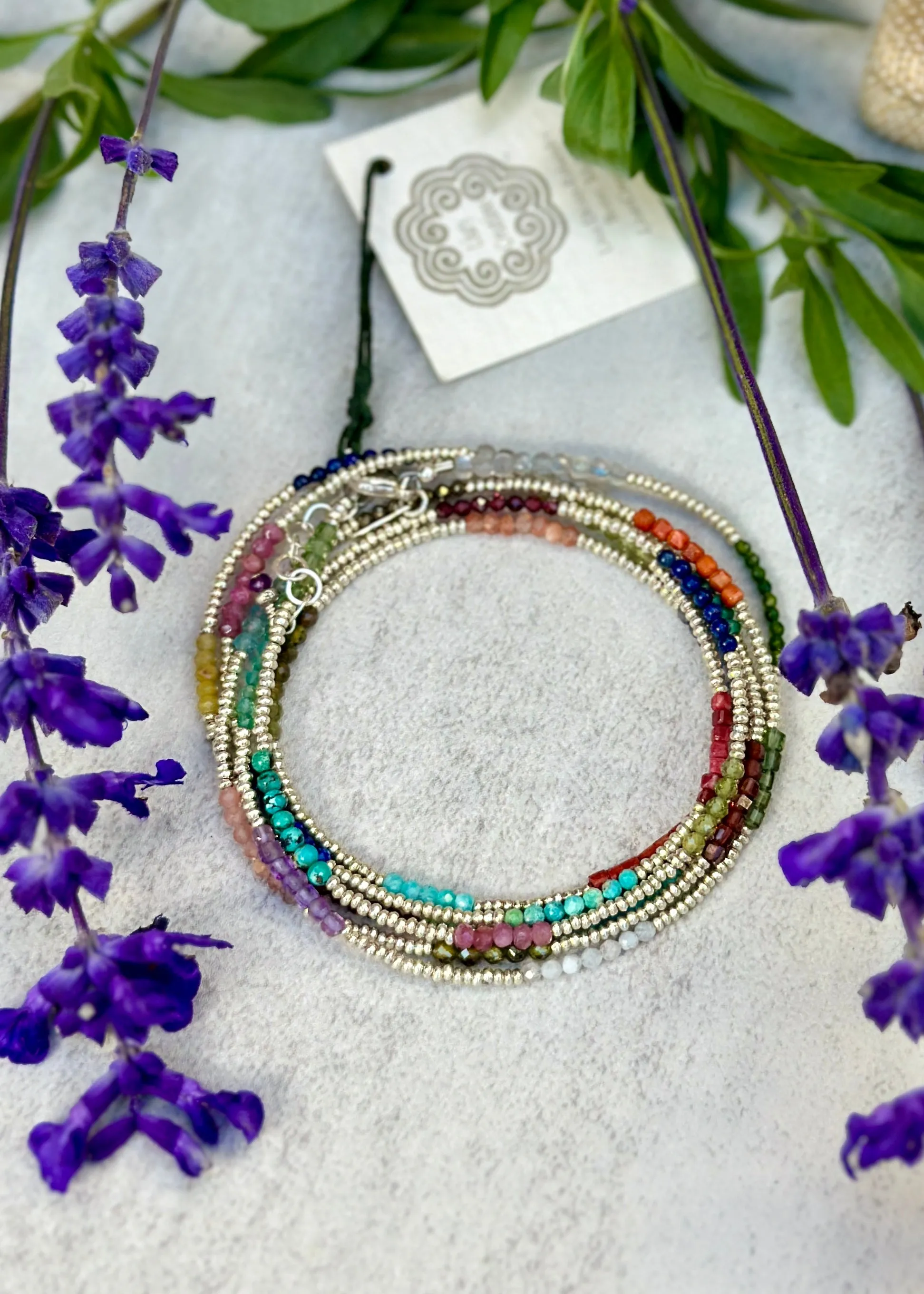 Long Gemstone Wrap Necklace