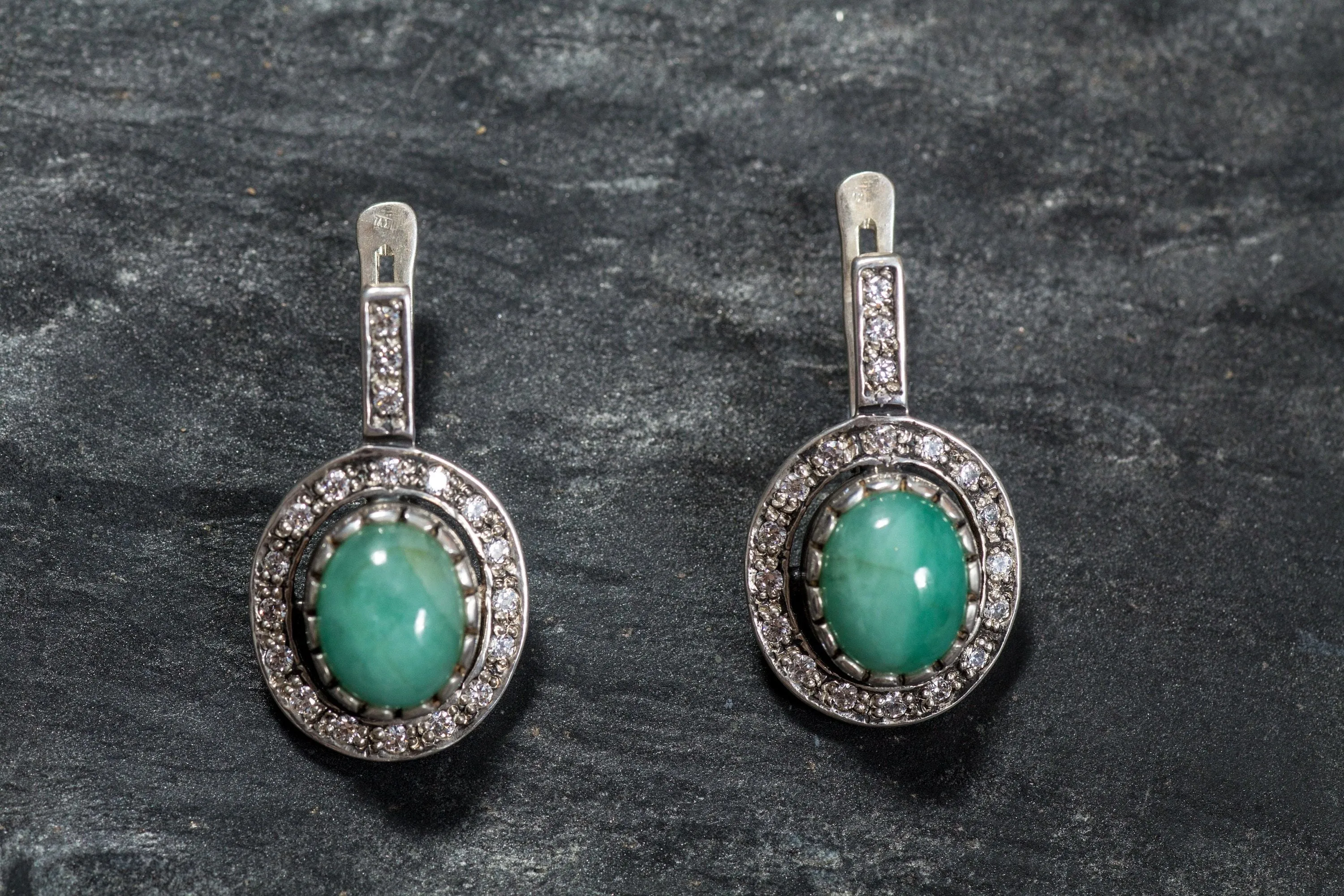 Long Vintage Earrings - Natural Emerald Earrings - Green Drop Earrings