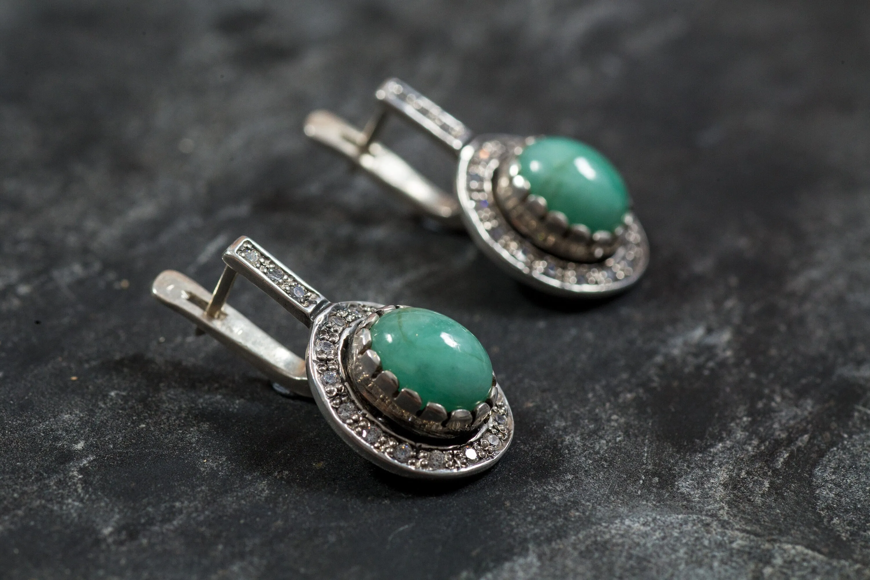 Long Vintage Earrings - Natural Emerald Earrings - Green Drop Earrings
