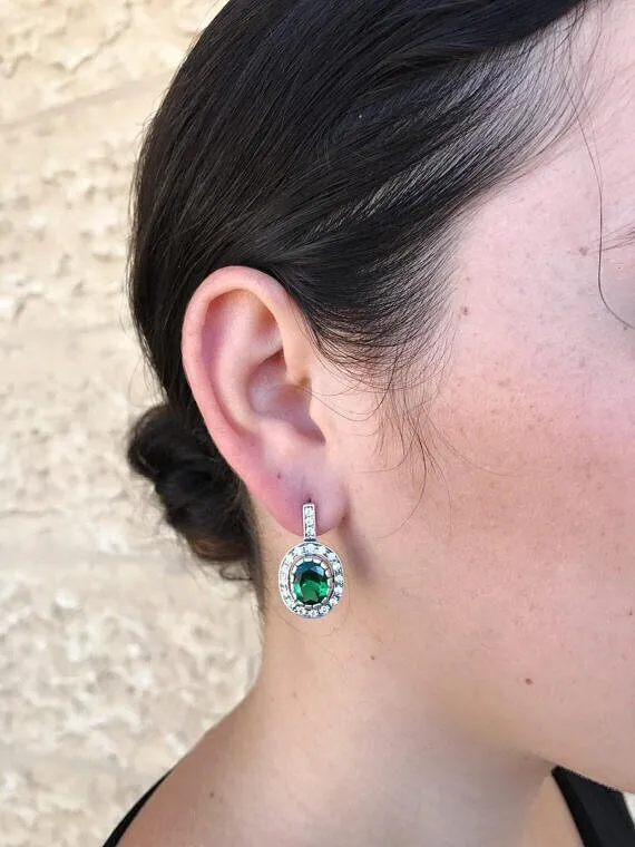 Long Vintage Earrings - Natural Emerald Earrings - Green Drop Earrings