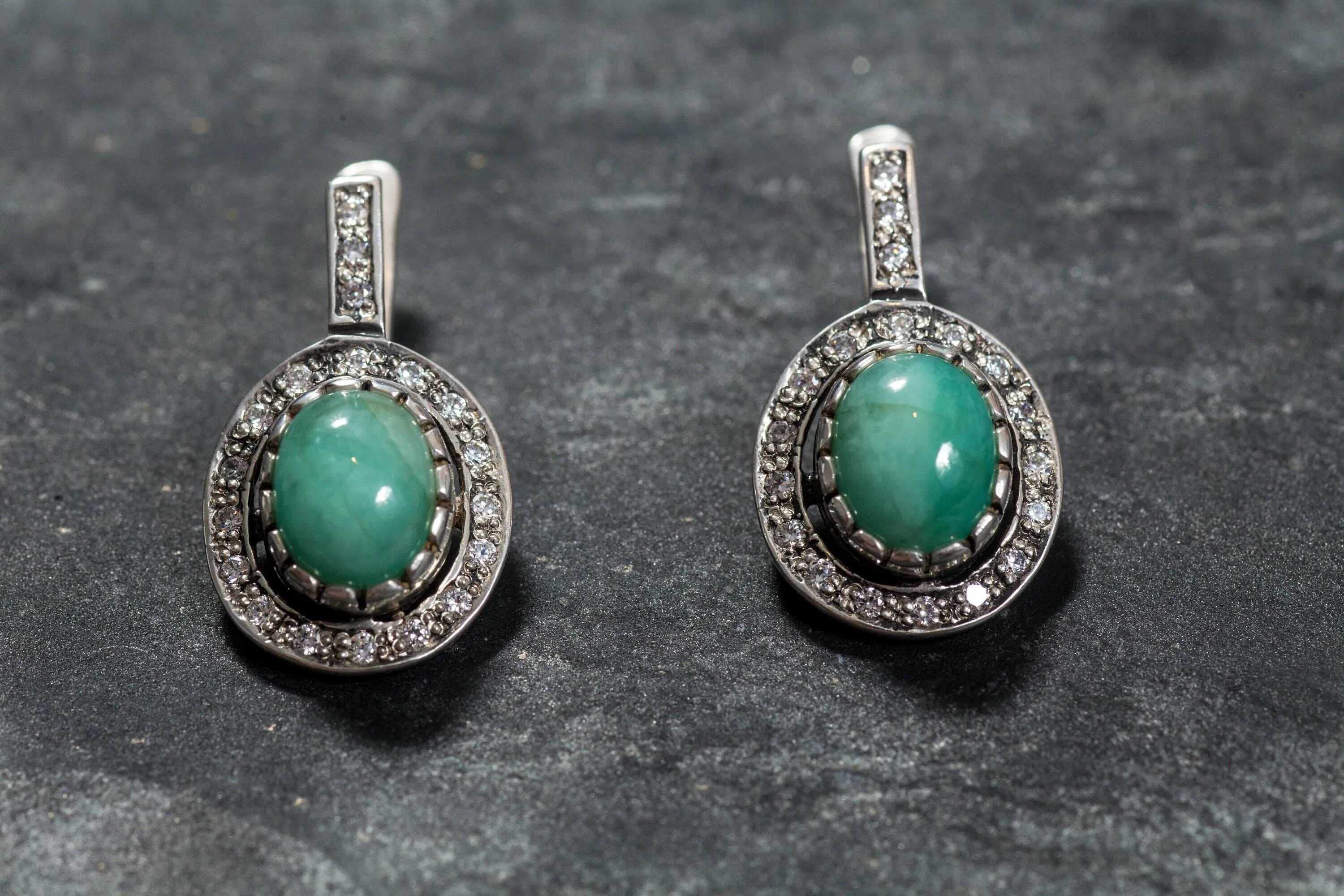 Long Vintage Earrings - Natural Emerald Earrings - Green Drop Earrings