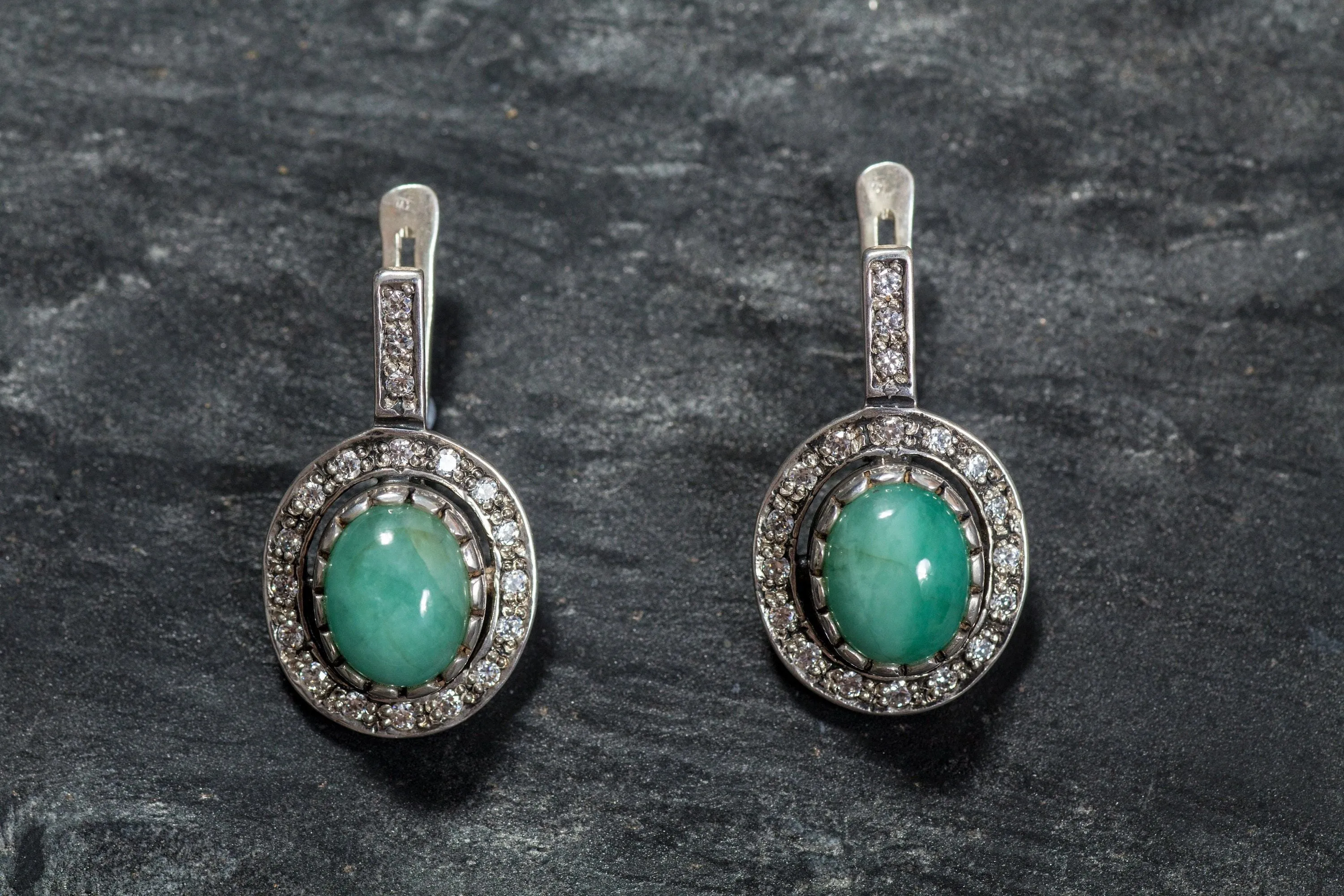 Long Vintage Earrings - Natural Emerald Earrings - Green Drop Earrings