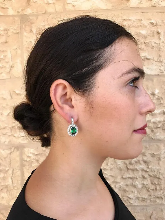 Long Vintage Earrings - Natural Emerald Earrings - Green Drop Earrings