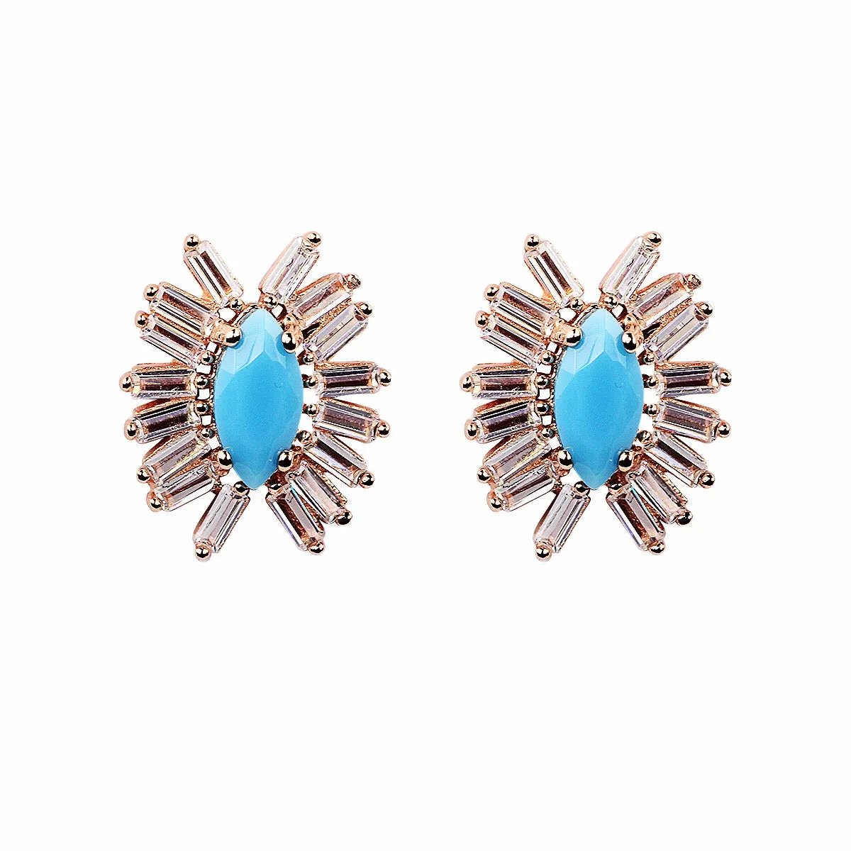 LYDIA EVIL EYE TURQUOISE BAGUETTE ROSE GOLD STUDS