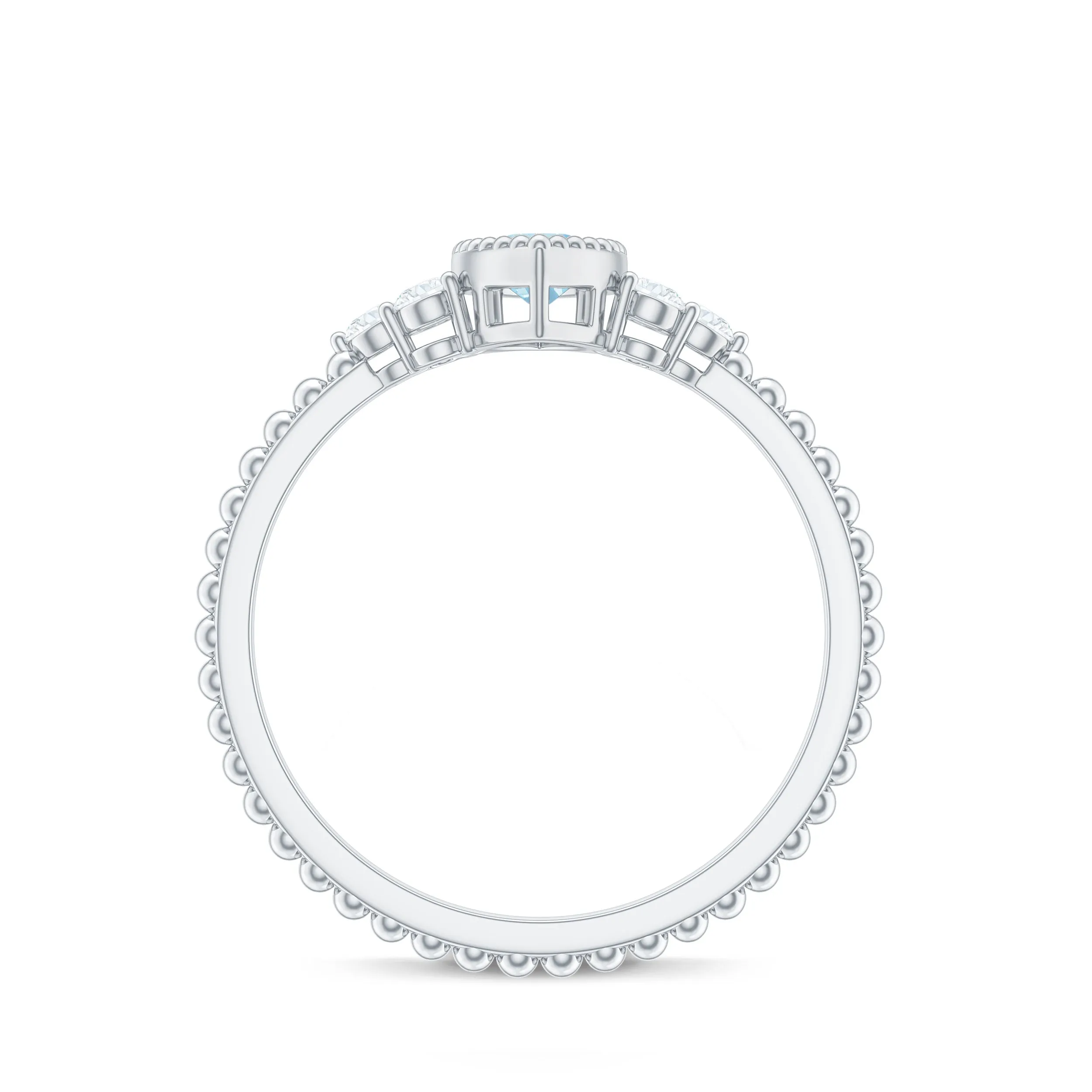 Marquise Cut Aquamarine Solitaire Promise Ring with Diamond Trio
