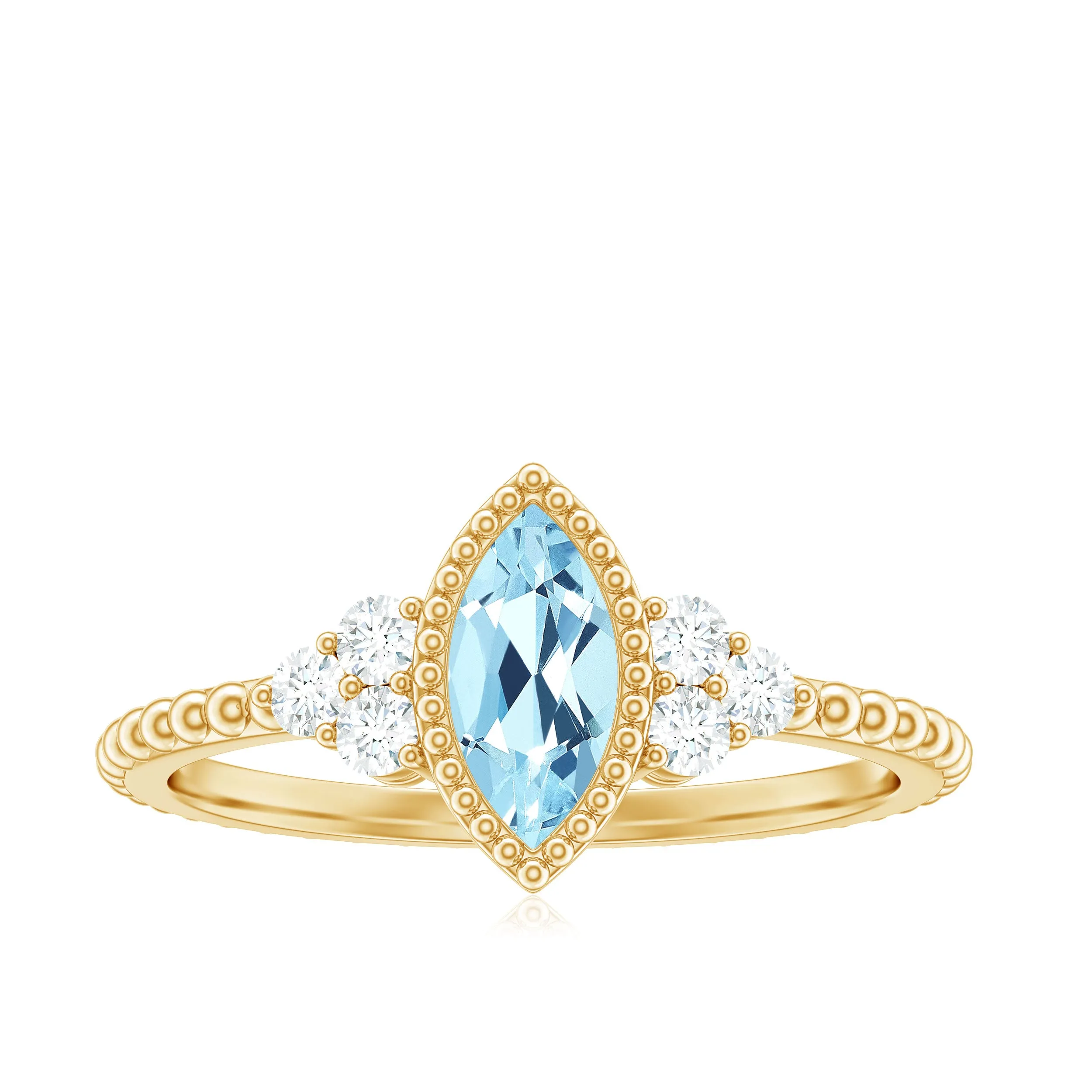 Marquise Cut Aquamarine Solitaire Promise Ring with Diamond Trio