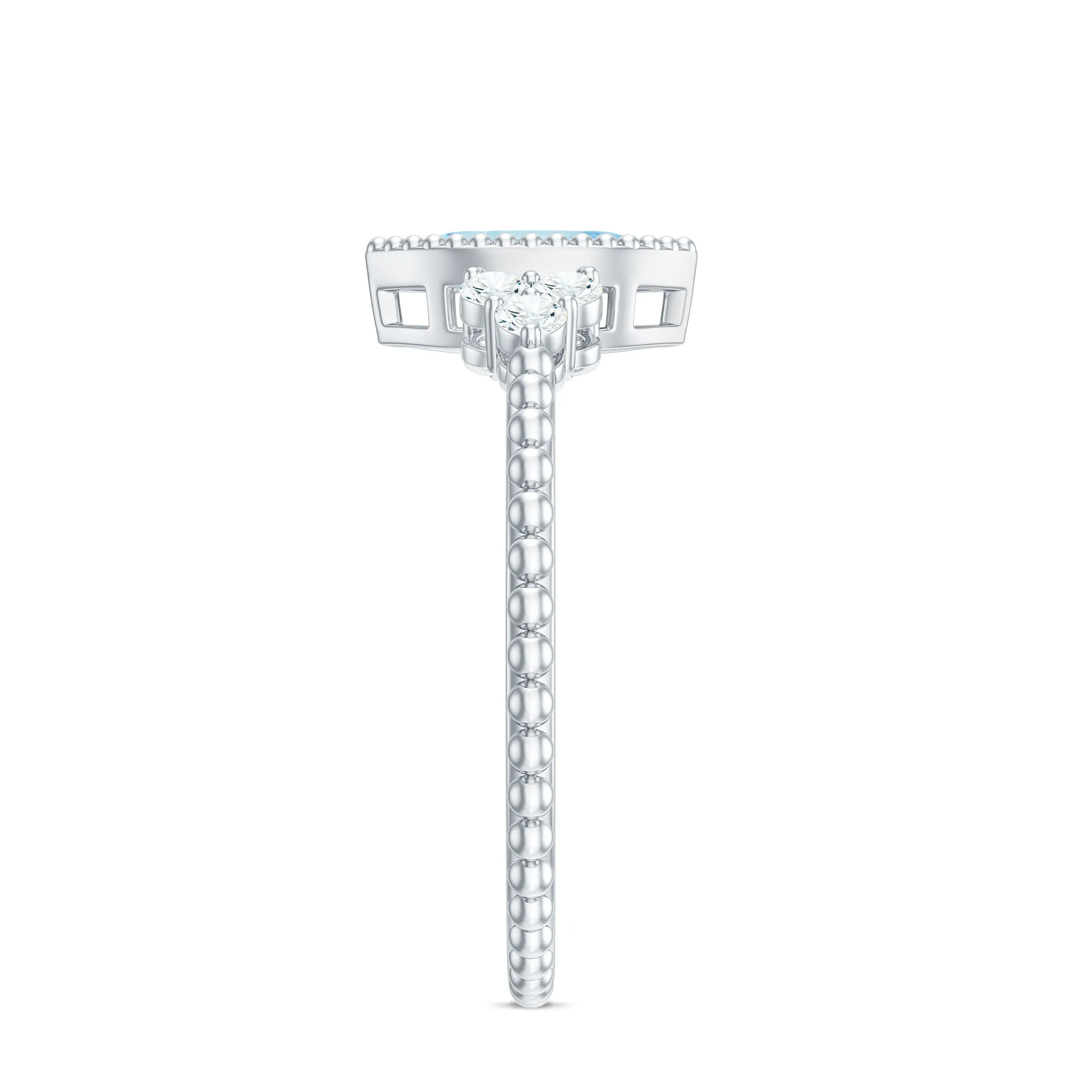Marquise Cut Aquamarine Solitaire Promise Ring with Diamond Trio