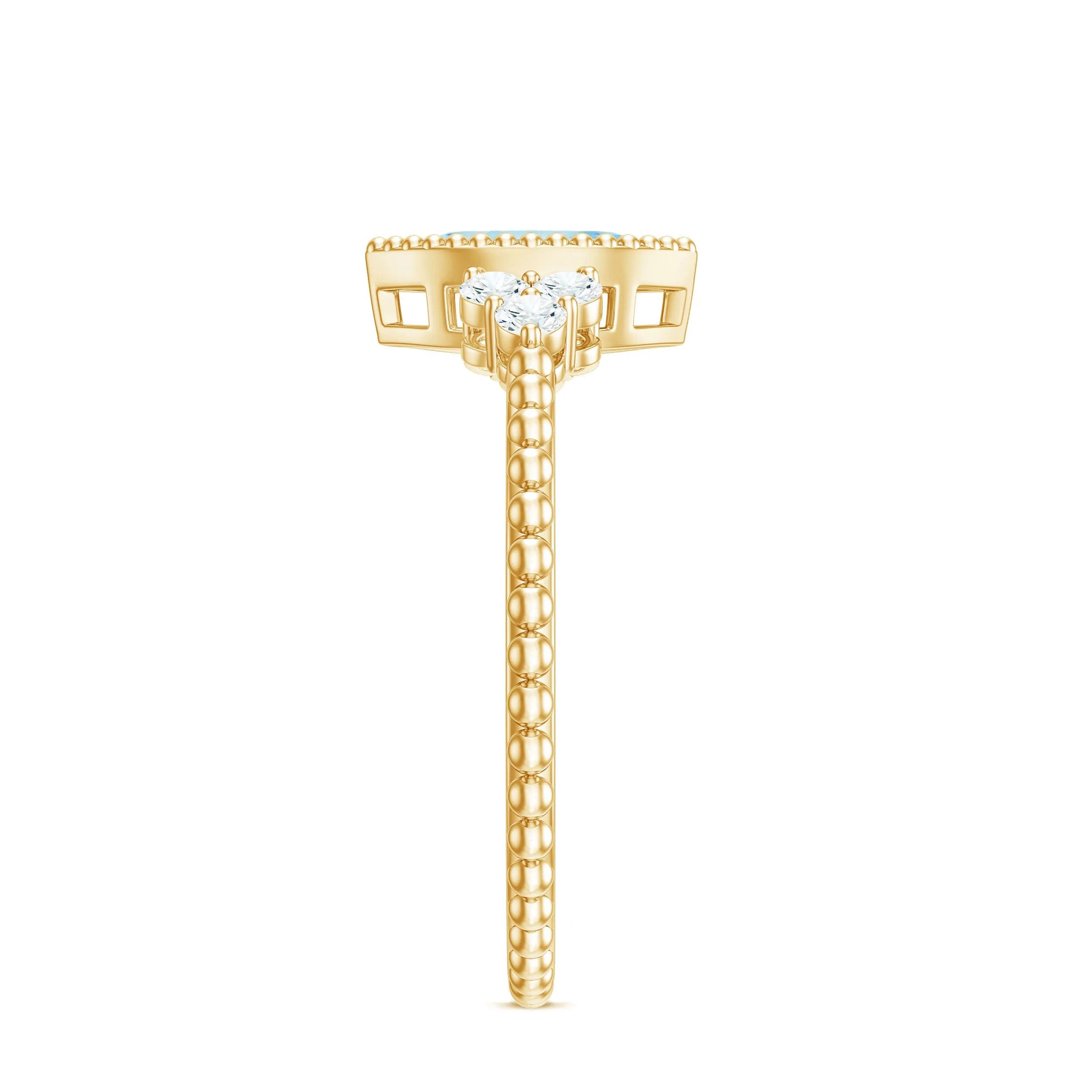 Marquise Cut Aquamarine Solitaire Promise Ring with Diamond Trio
