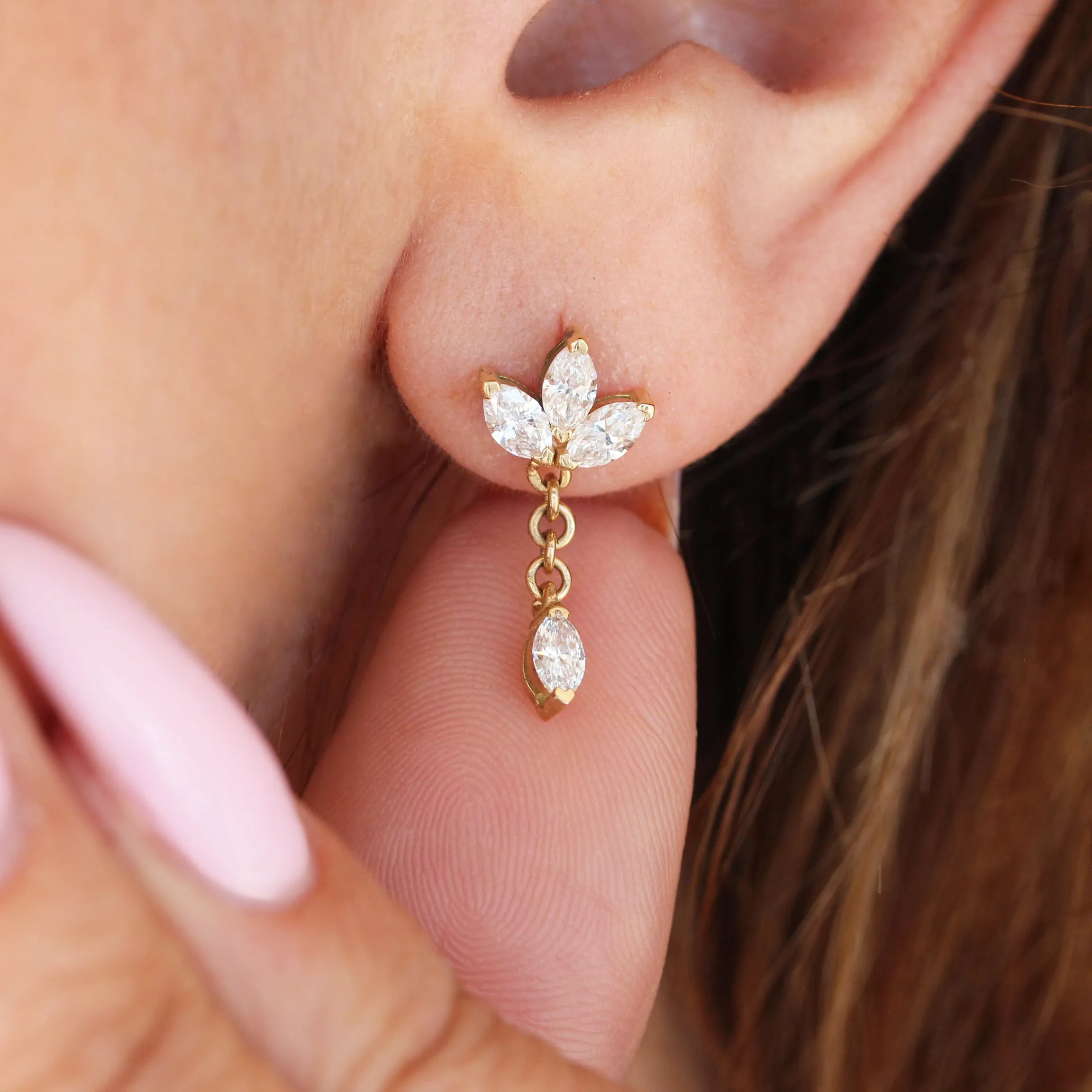 Marquise Flower Dangle Diamond Earrings with Chain ♥ Romi