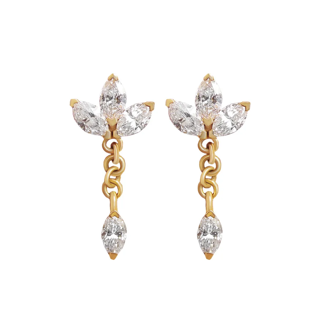 Marquise Flower Dangle Diamond Earrings with Chain ♥ Romi