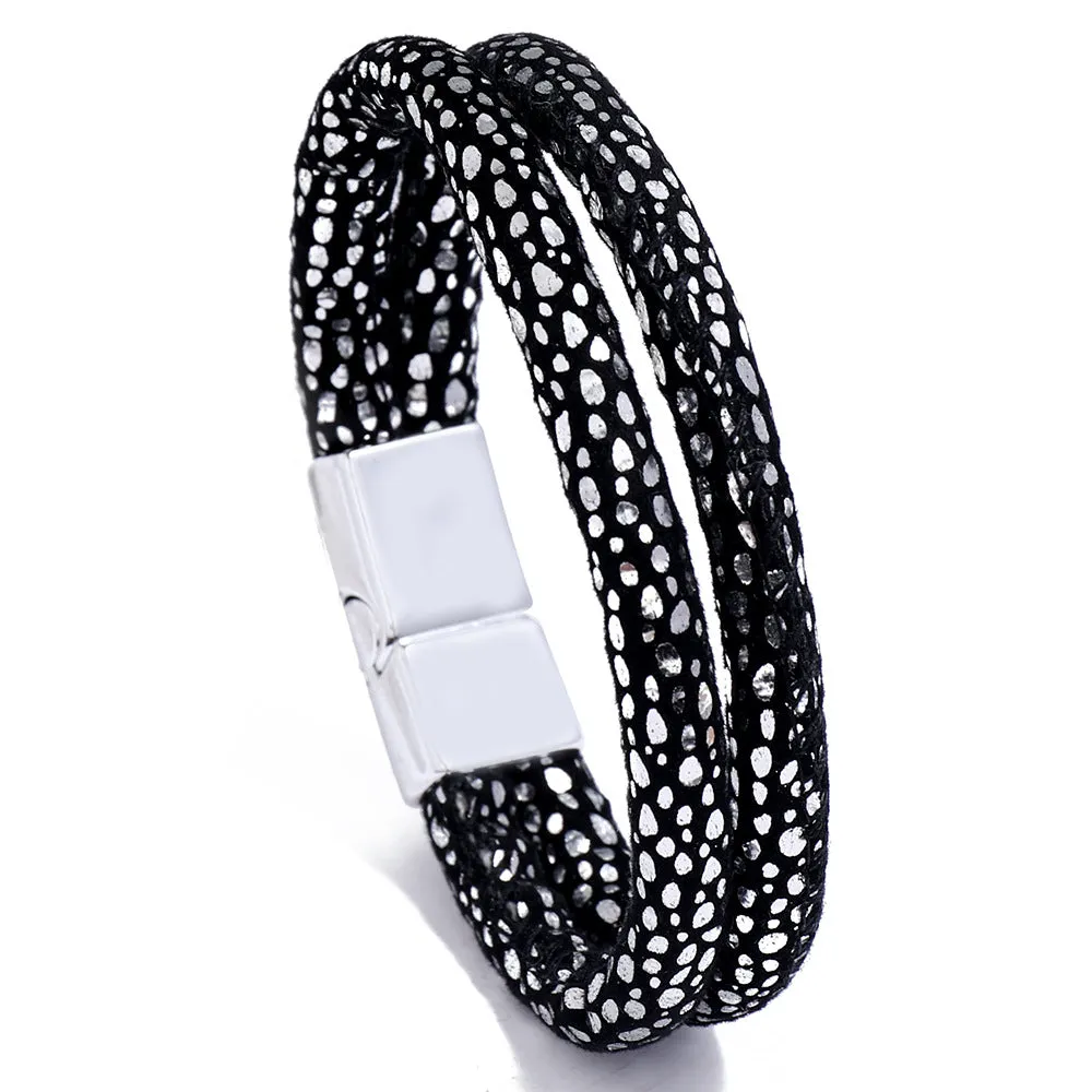 Men's Leather Jewelry Jewelry Ethnic Style Retro Alloy Magnetic Buckle Leather Bracelet