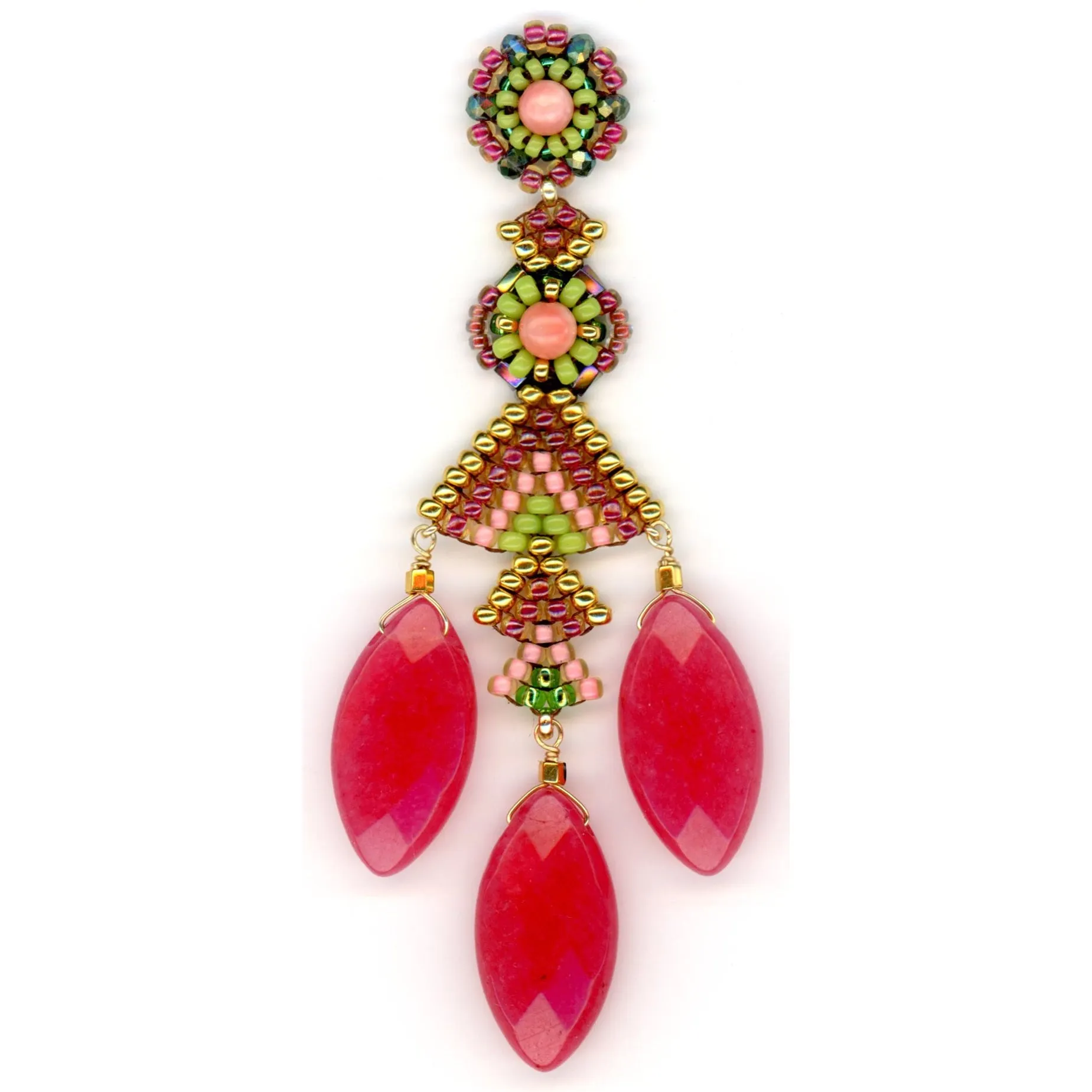 MIGUEL ASES TUTTI FRUITTI TEARDROP CHANDELIER EARRINGS