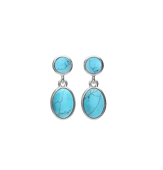 MILENA Stud Drop Earrings Silver and Turquoise