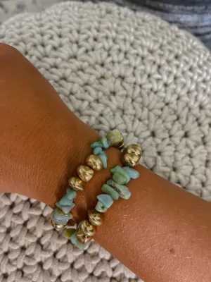 Millie Beaded Gemstone Bracelet Set in Amazonite