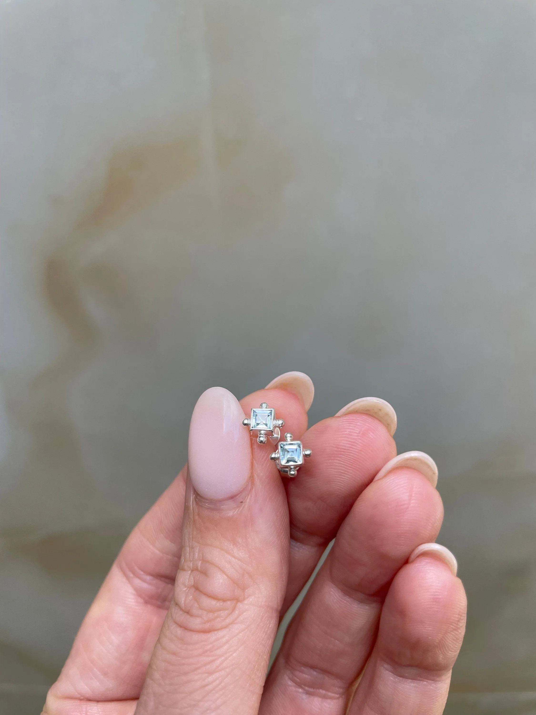 Mini Gia Blue Topaz Silver Studs