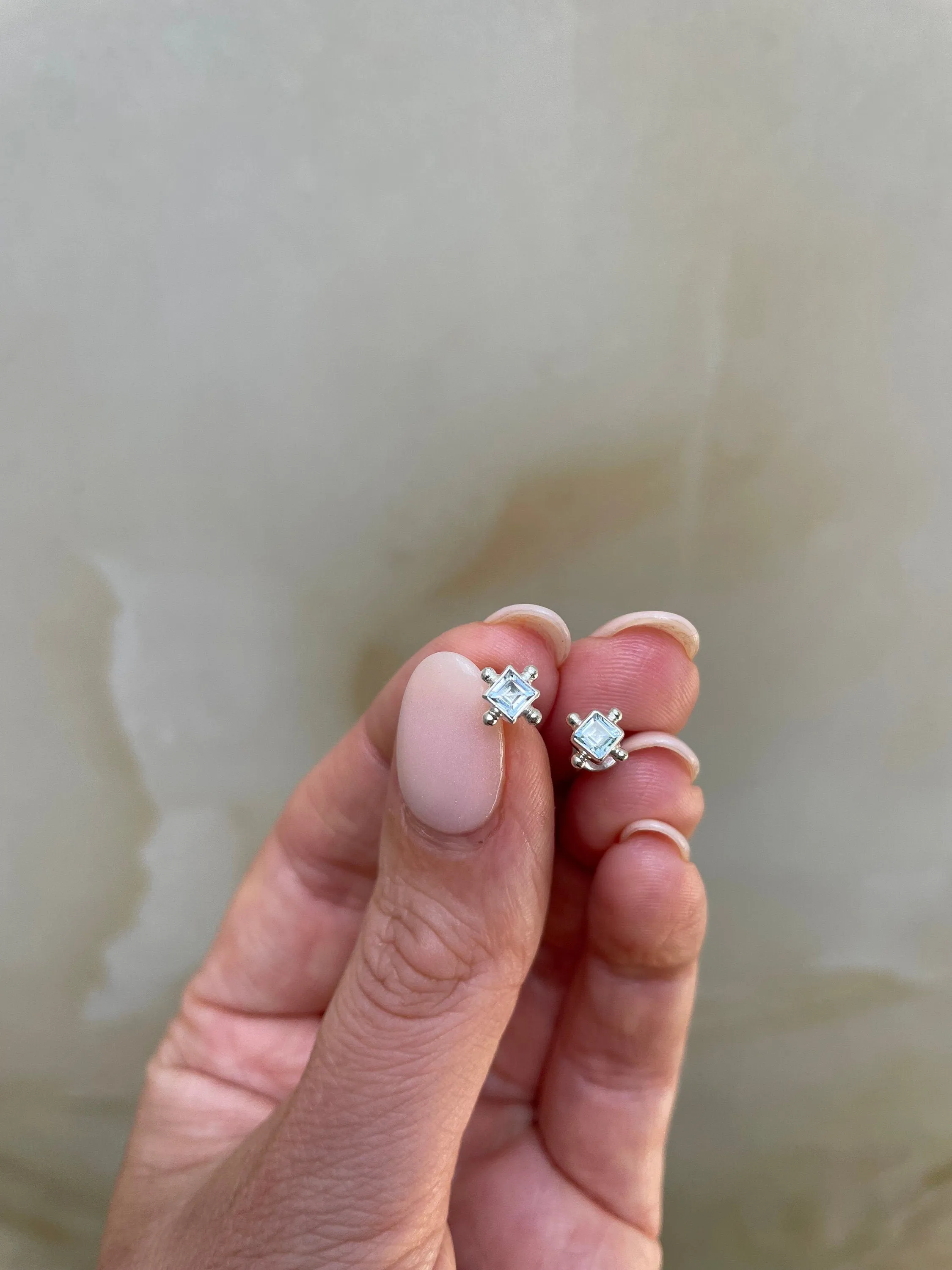 Mini Gia Blue Topaz Silver Studs