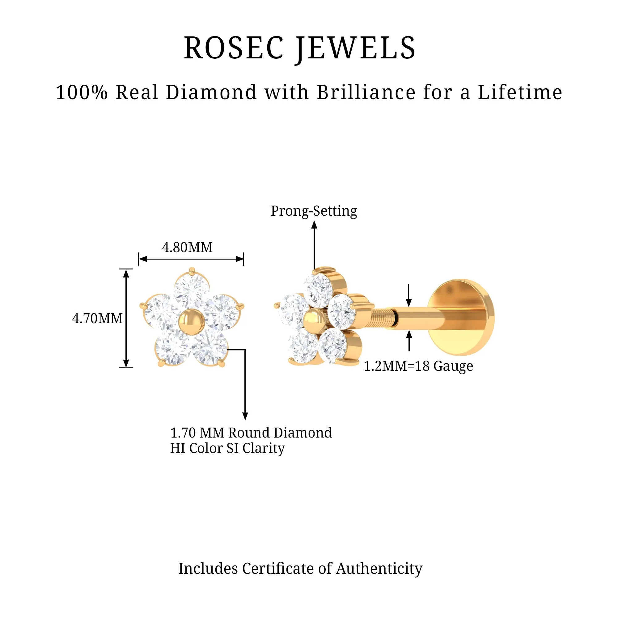 Minimalist Diamond Flower Tragus Earring with Flat Back