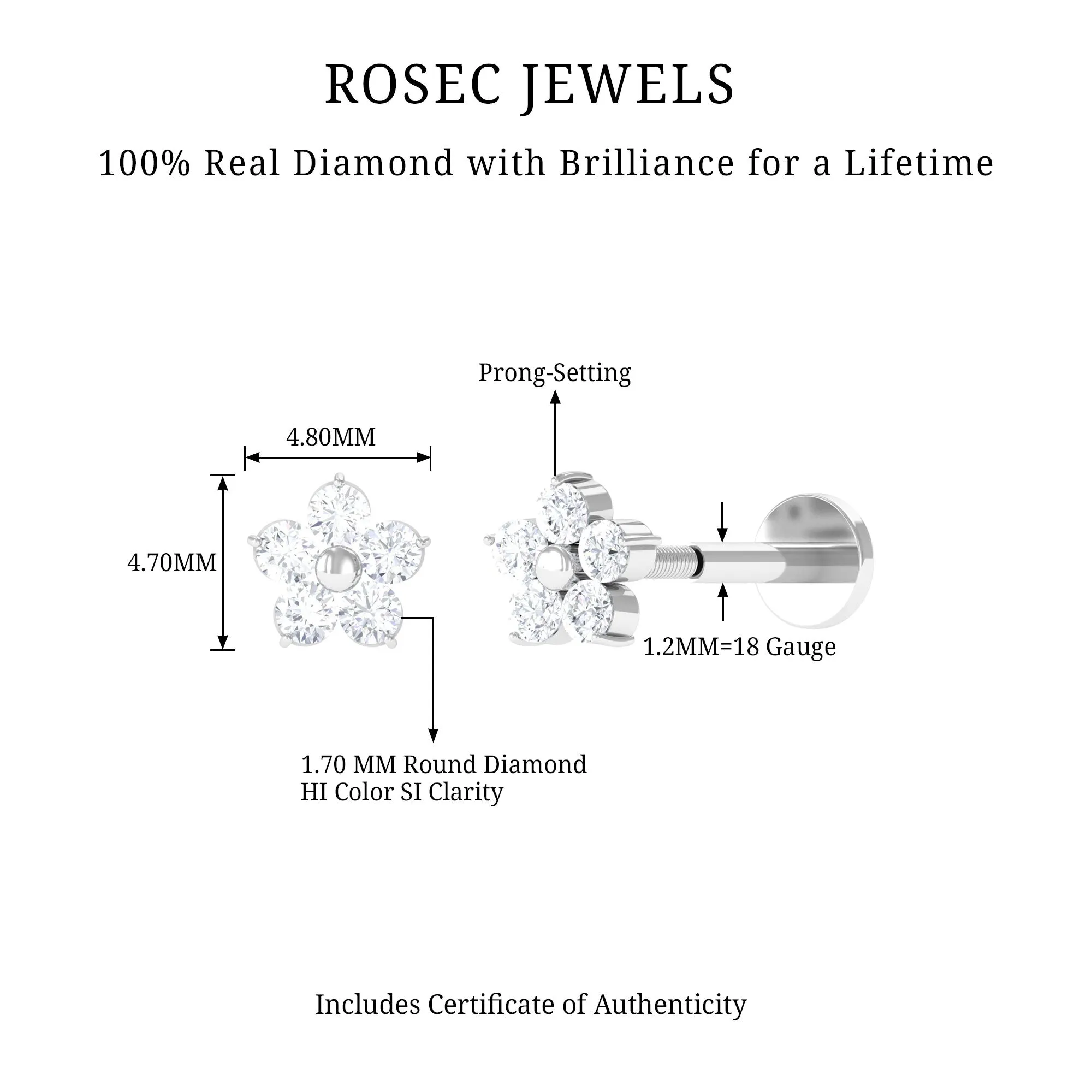 Minimalist Diamond Flower Tragus Earring with Flat Back