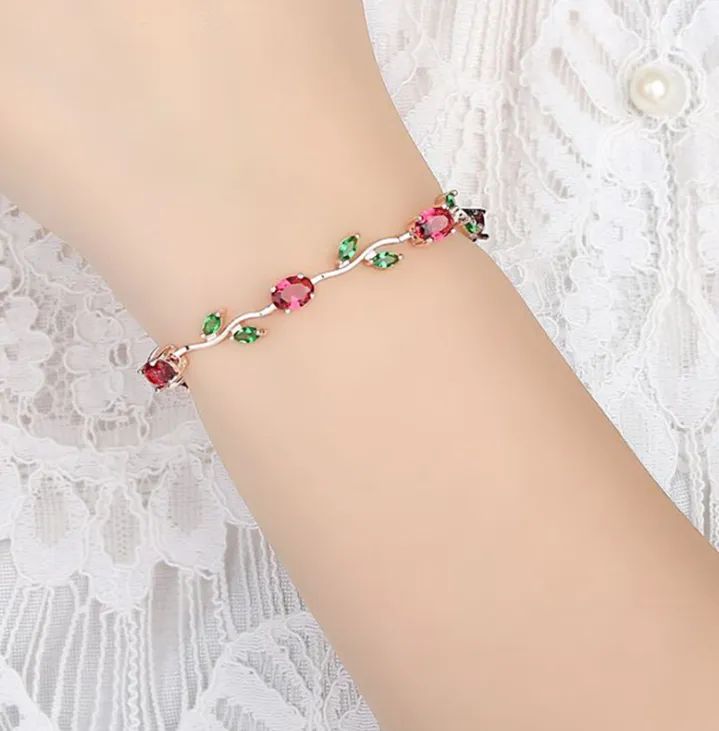 Minimalistic red fruit green leaves student bracelet female fashion girlfriends bracelet