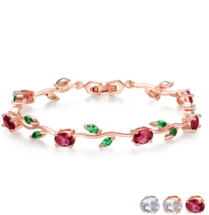 Minimalistic red fruit green leaves student bracelet female fashion girlfriends bracelet