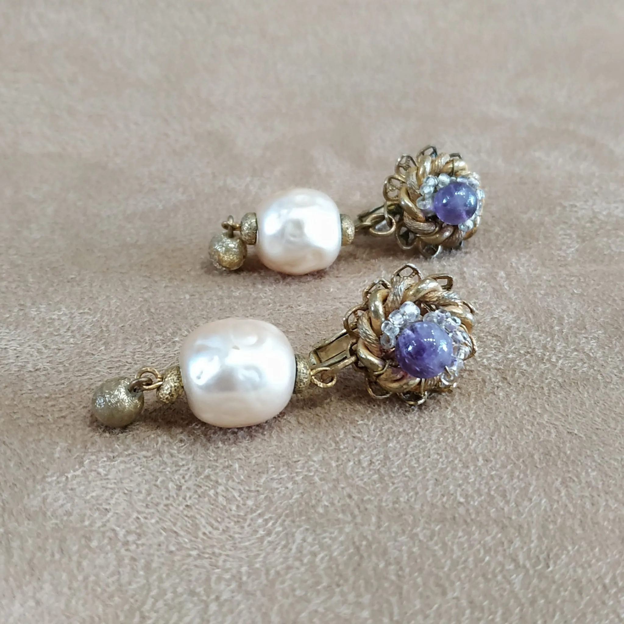 Miriam Haskell Pearl Purple earrings