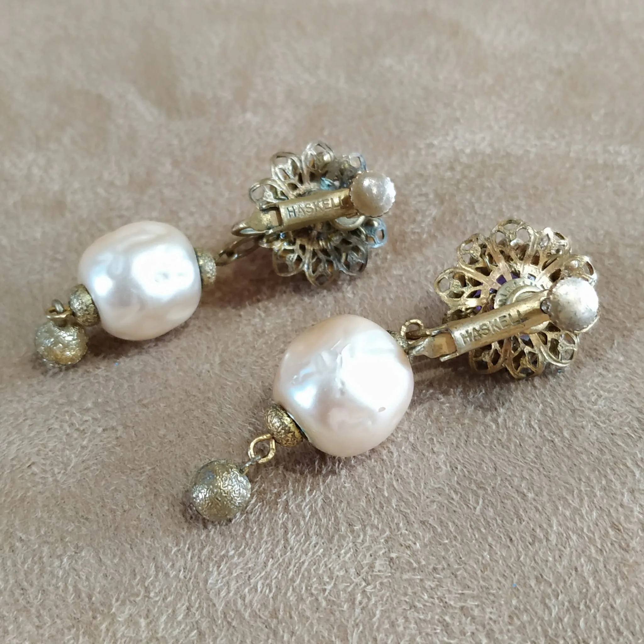 Miriam Haskell Pearl Purple earrings
