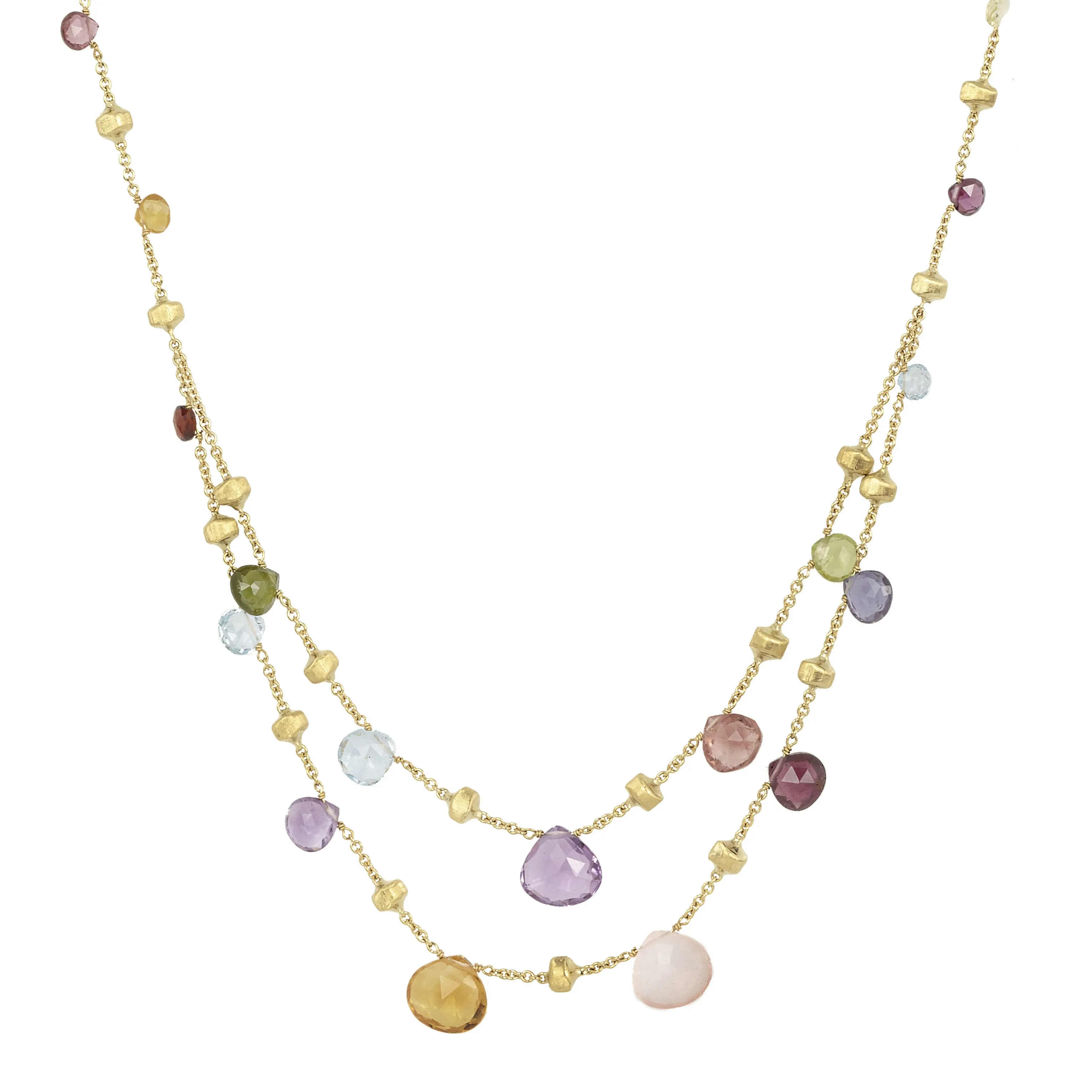 Mixed Gemstone Graduated Two Strand Necklace