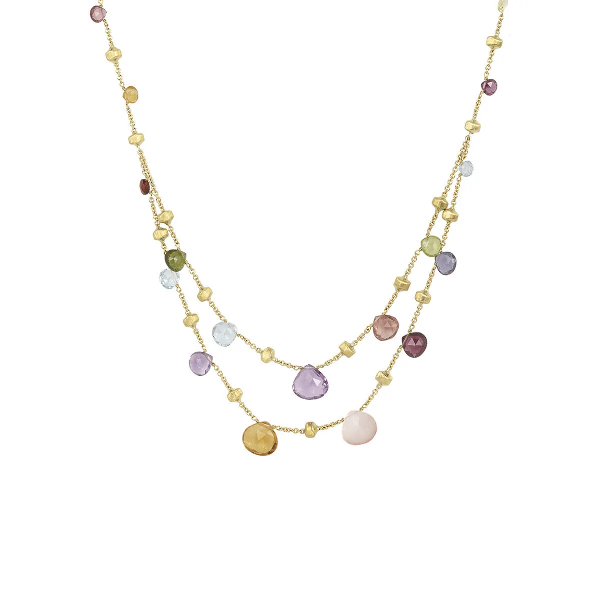 Mixed Gemstone Graduated Two Strand Necklace