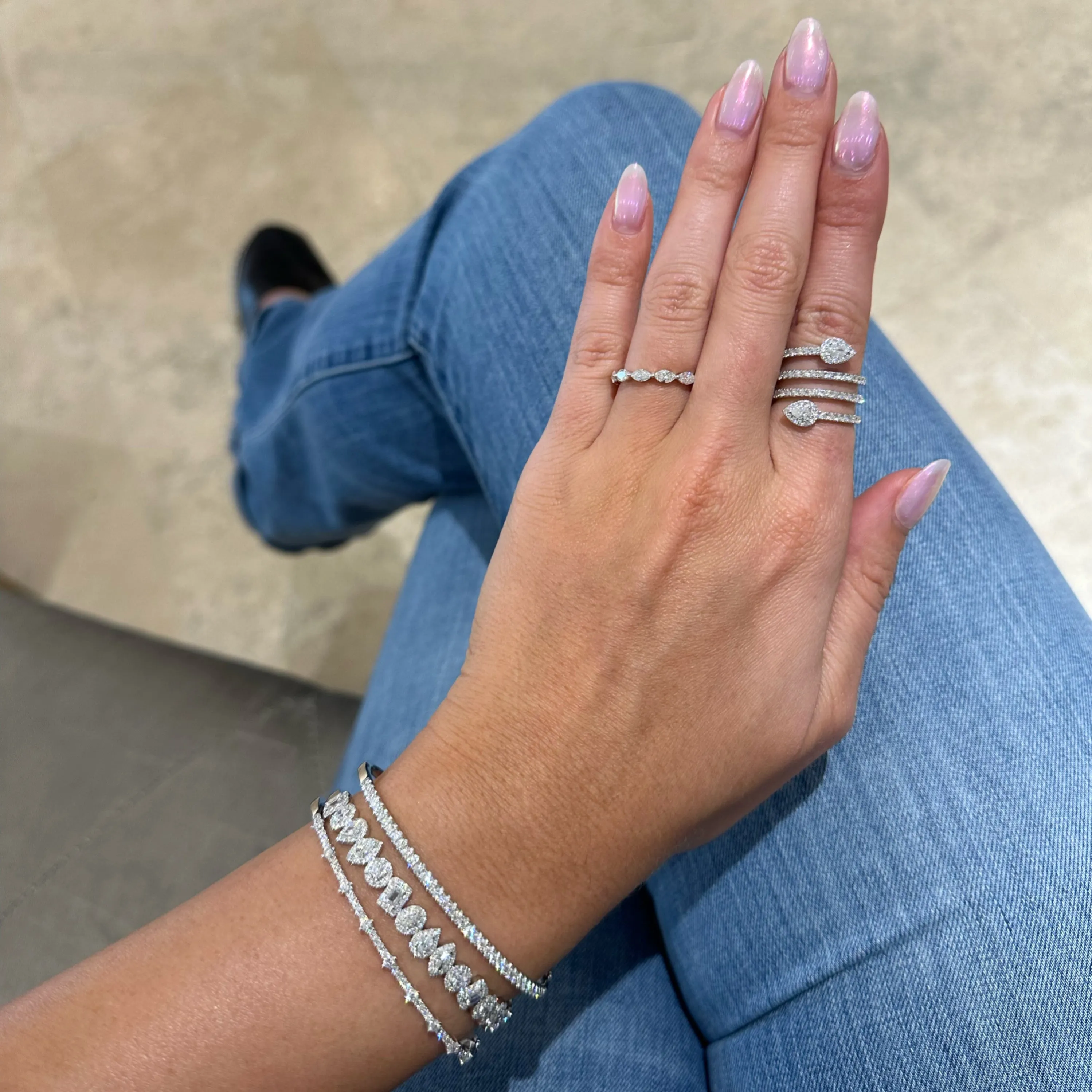 Mixed Shape Halo Diamond Bangle Bracelet