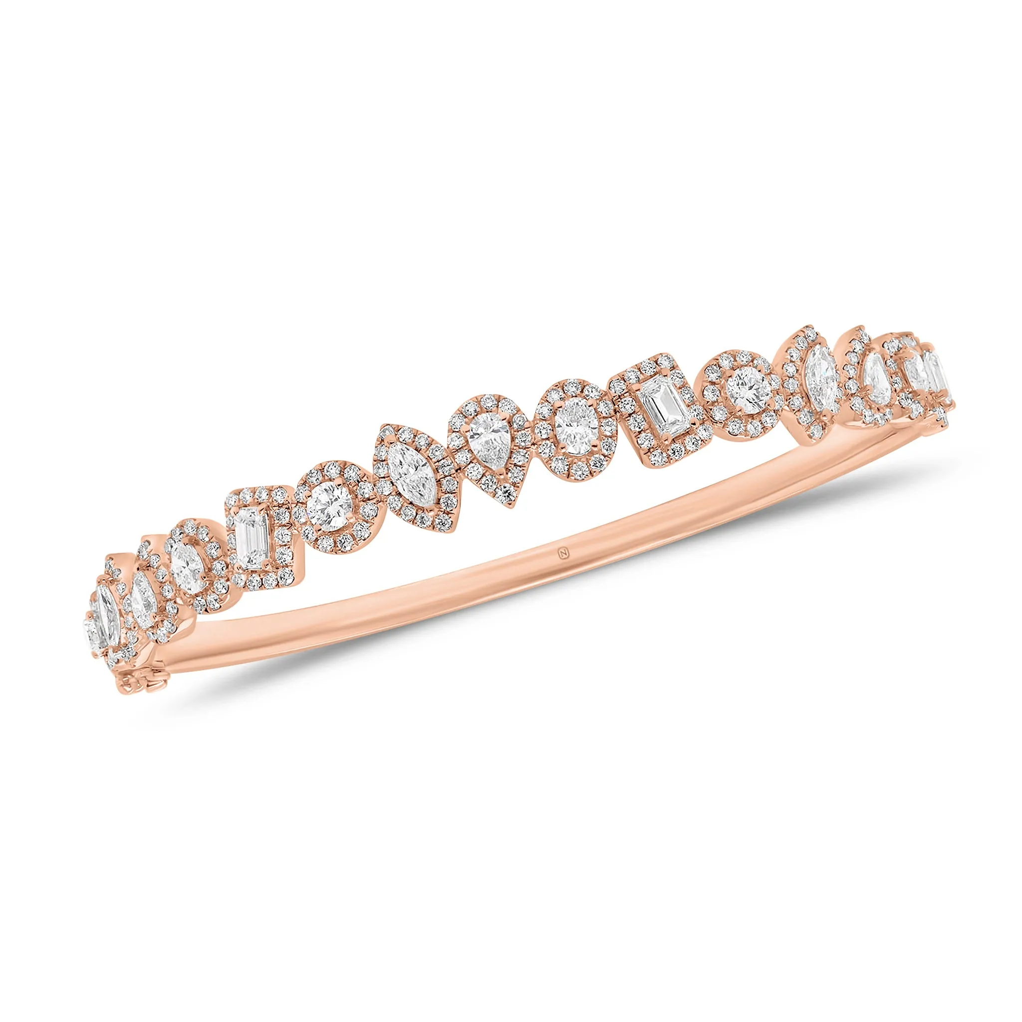 Mixed Shape Halo Diamond Bangle Bracelet