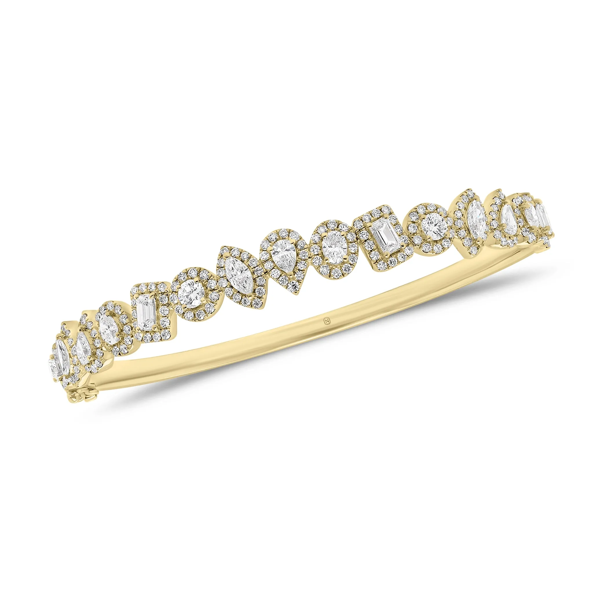 Mixed Shape Halo Diamond Bangle Bracelet