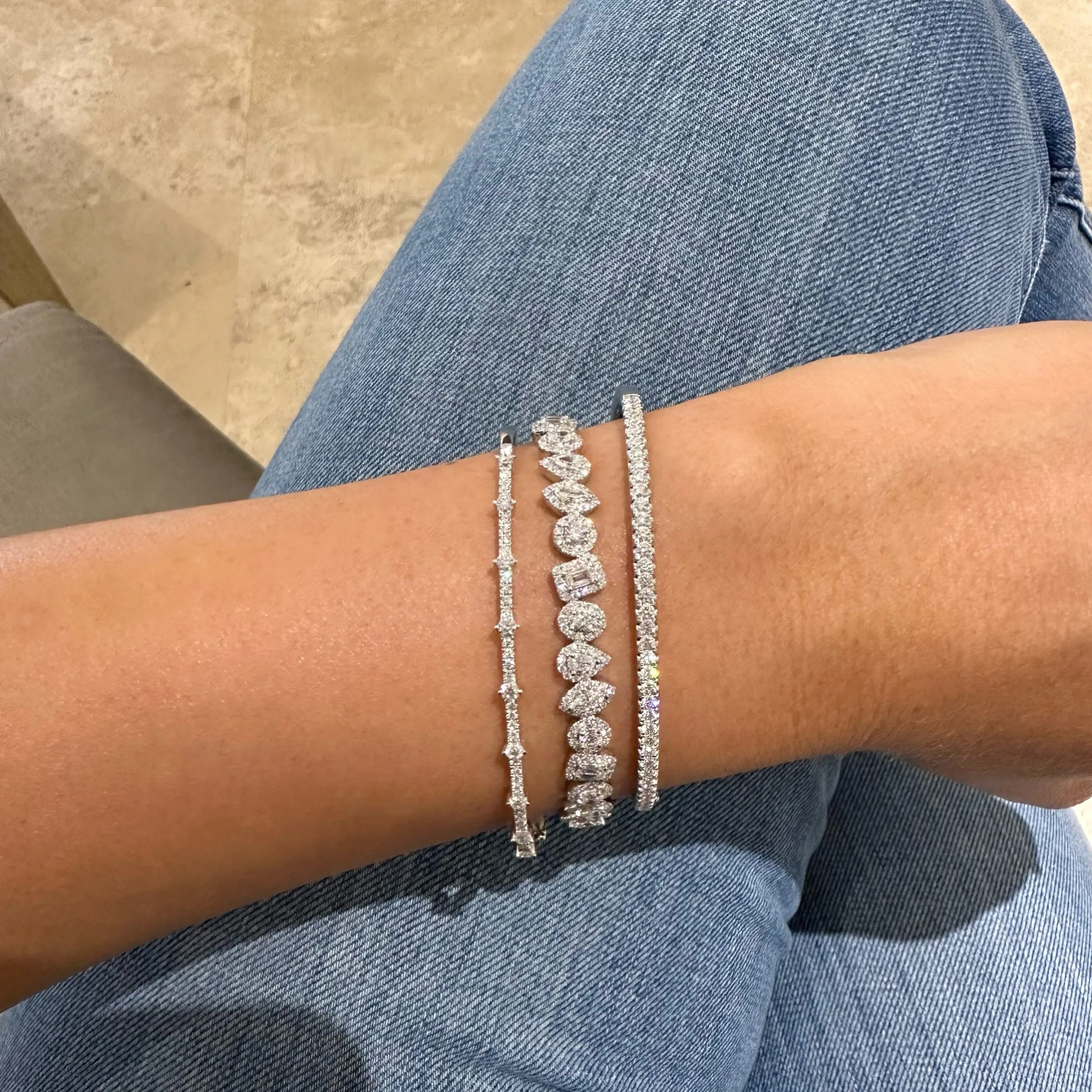 Mixed Shape Halo Diamond Bangle Bracelet
