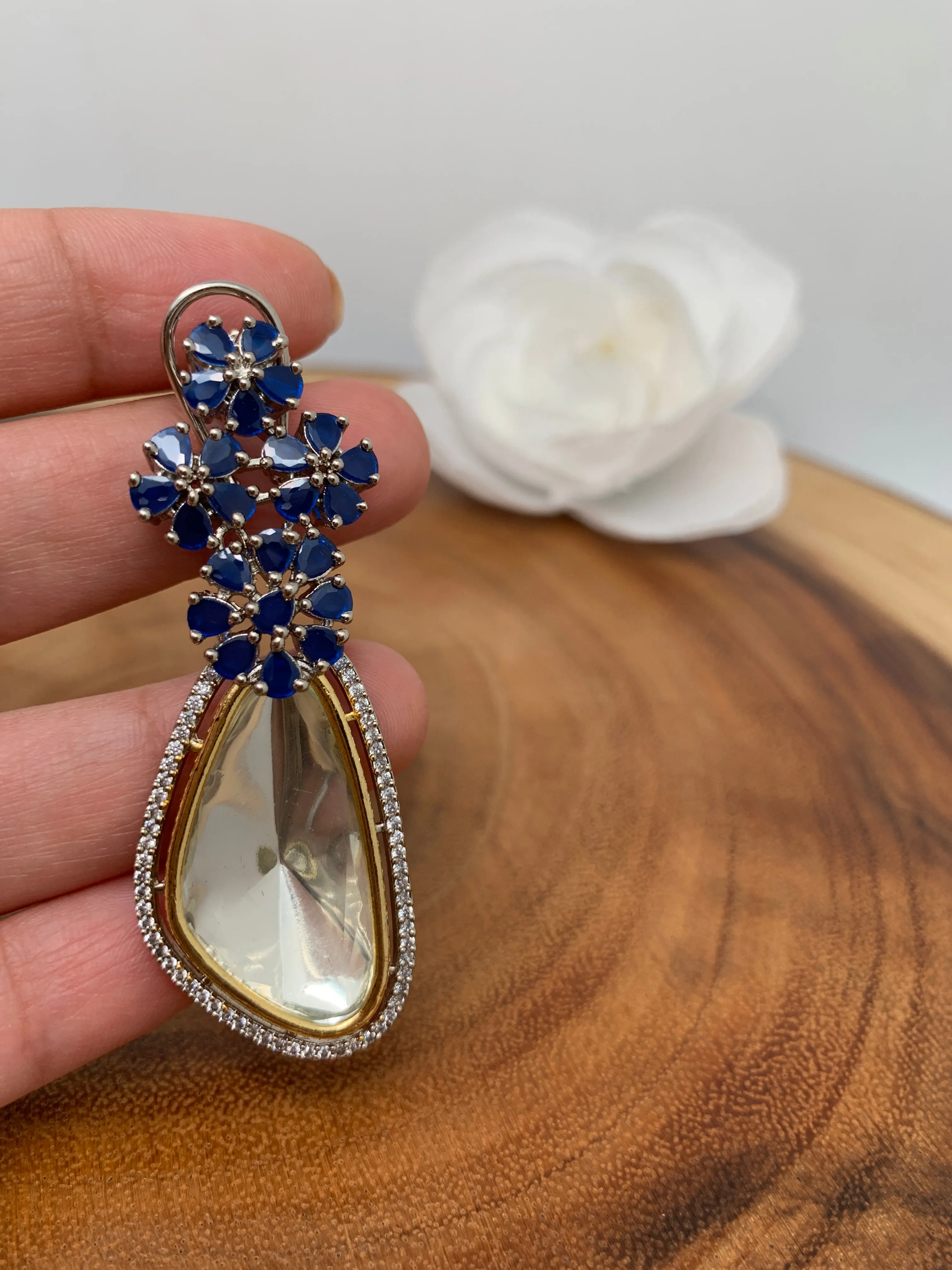 Moissanite Blue Stone Silver Polish Earrings