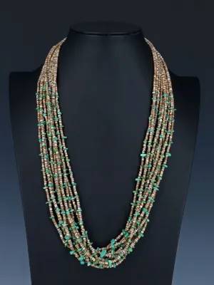 Native American Shell Heishi and Turquoise Ten Strand Necklace Set