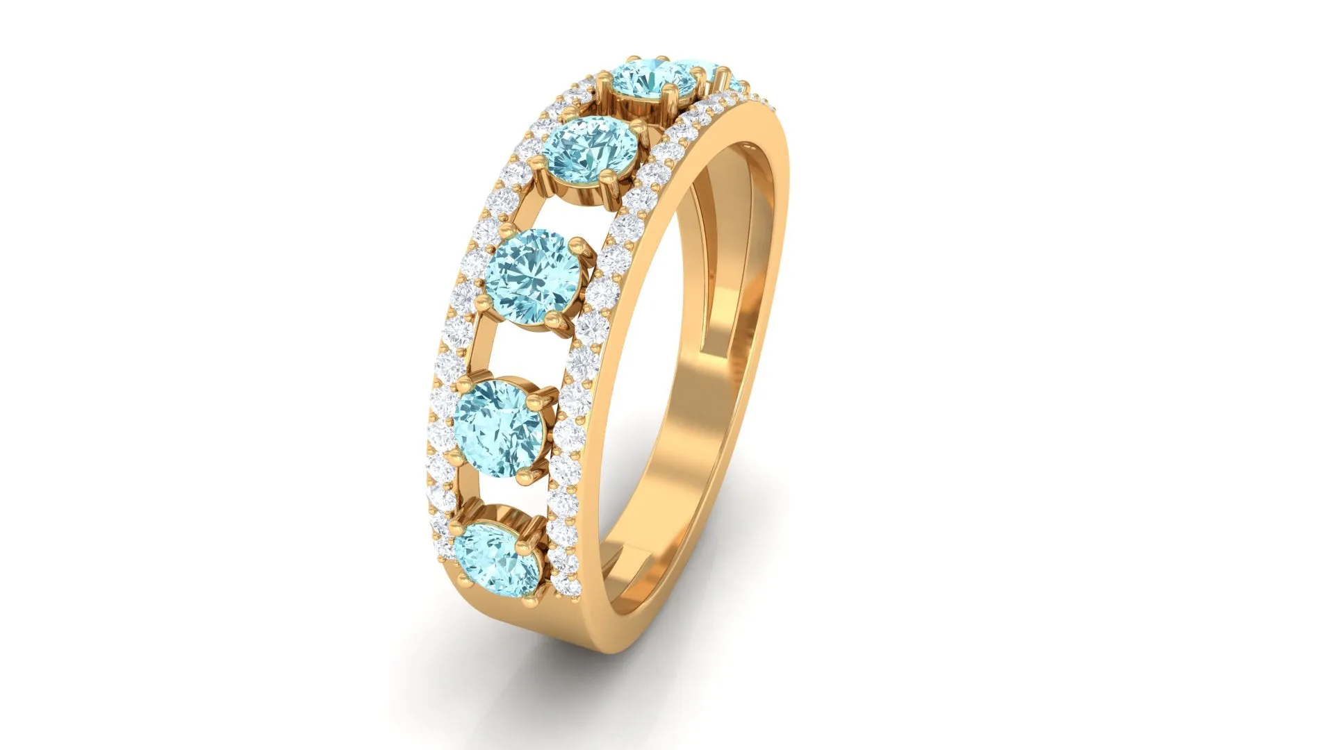 Natural Aquamarine and Diamond Anniversary Ring