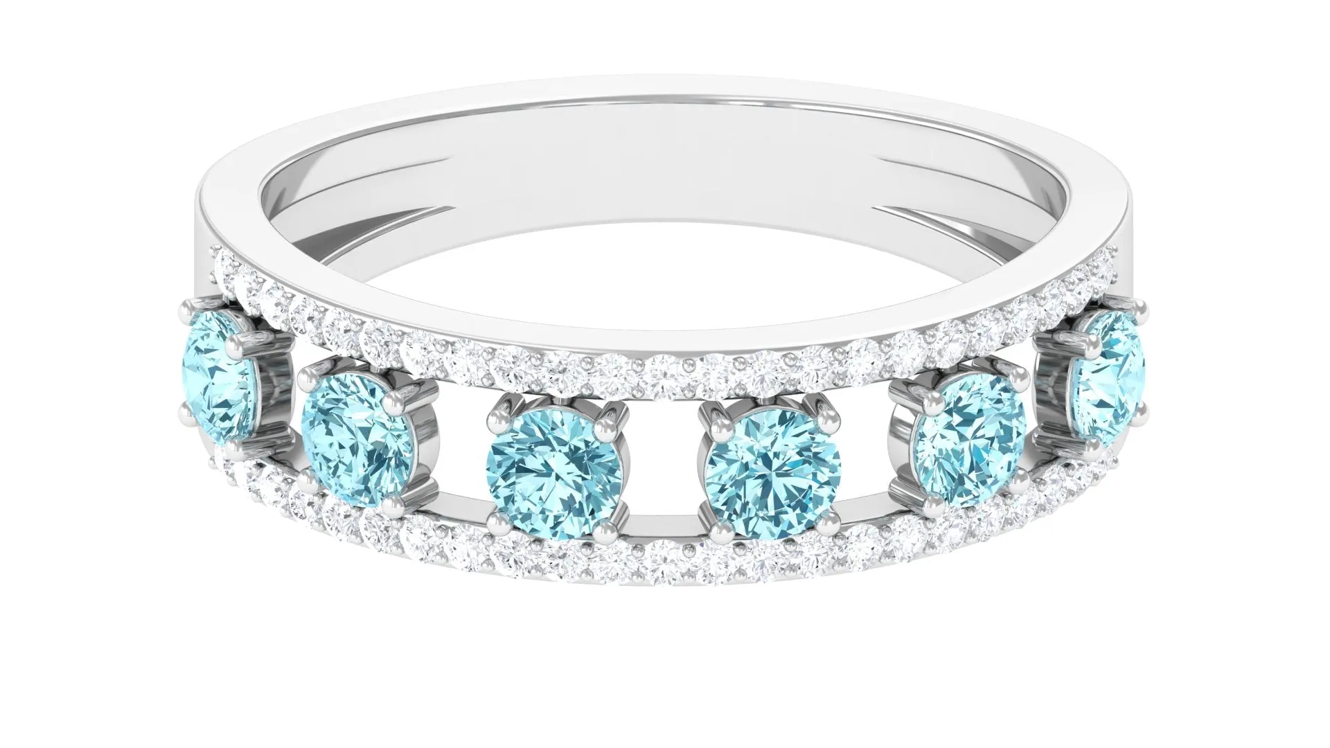 Natural Aquamarine and Diamond Anniversary Ring