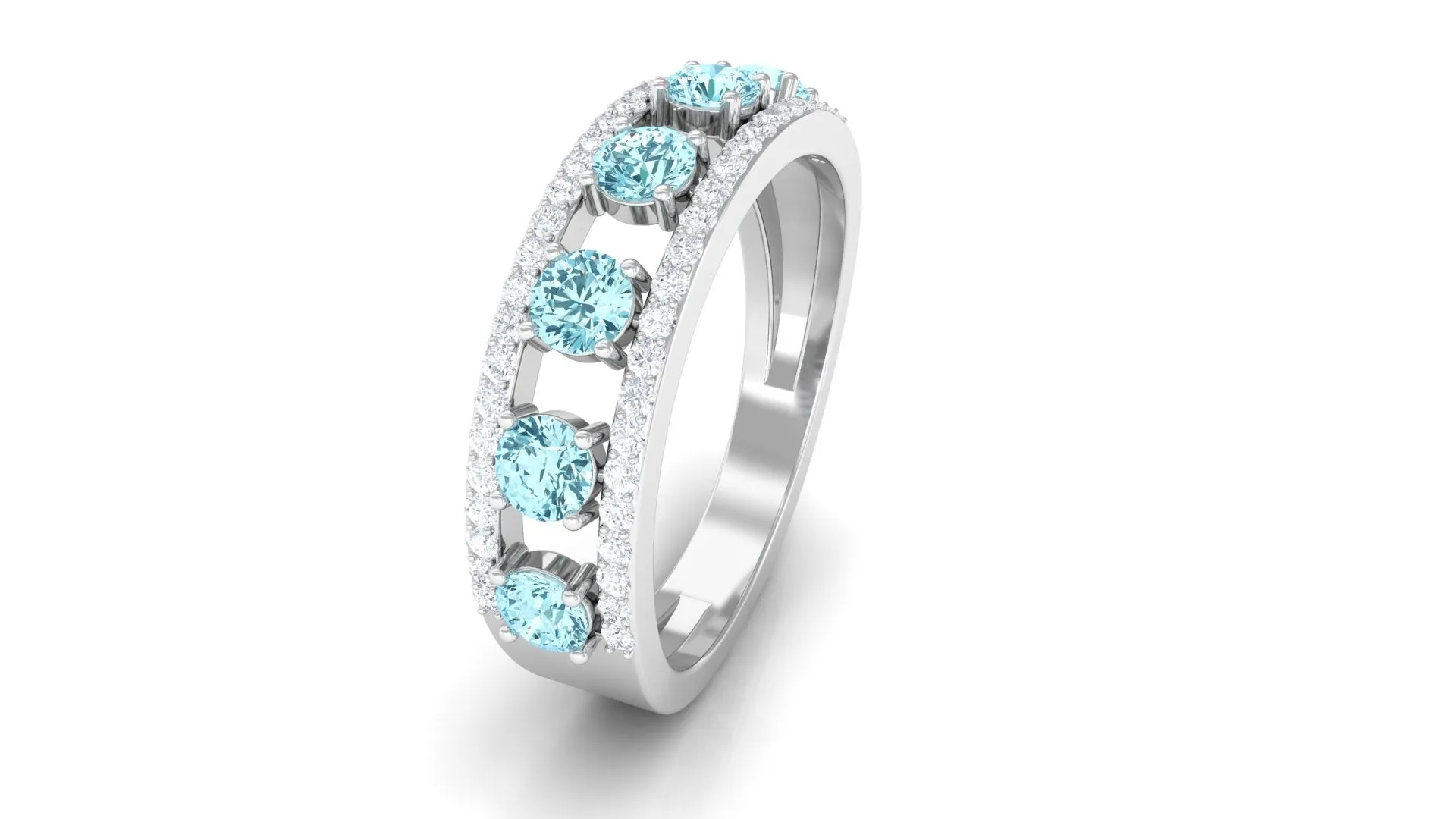 Natural Aquamarine and Diamond Anniversary Ring