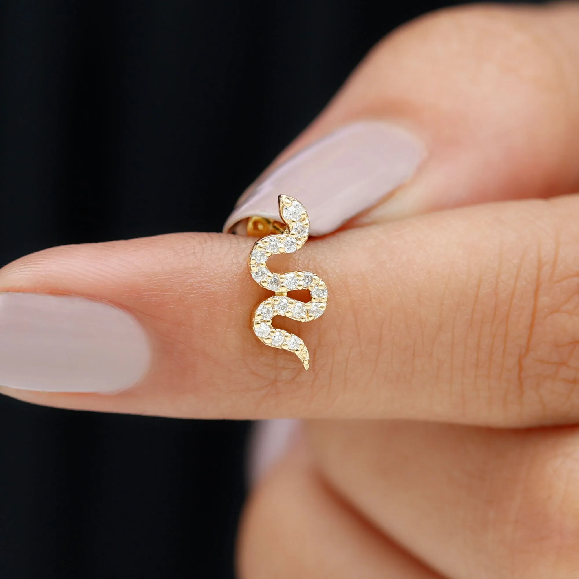 Natural Diamond Snake Earring for Cartilage Piercing