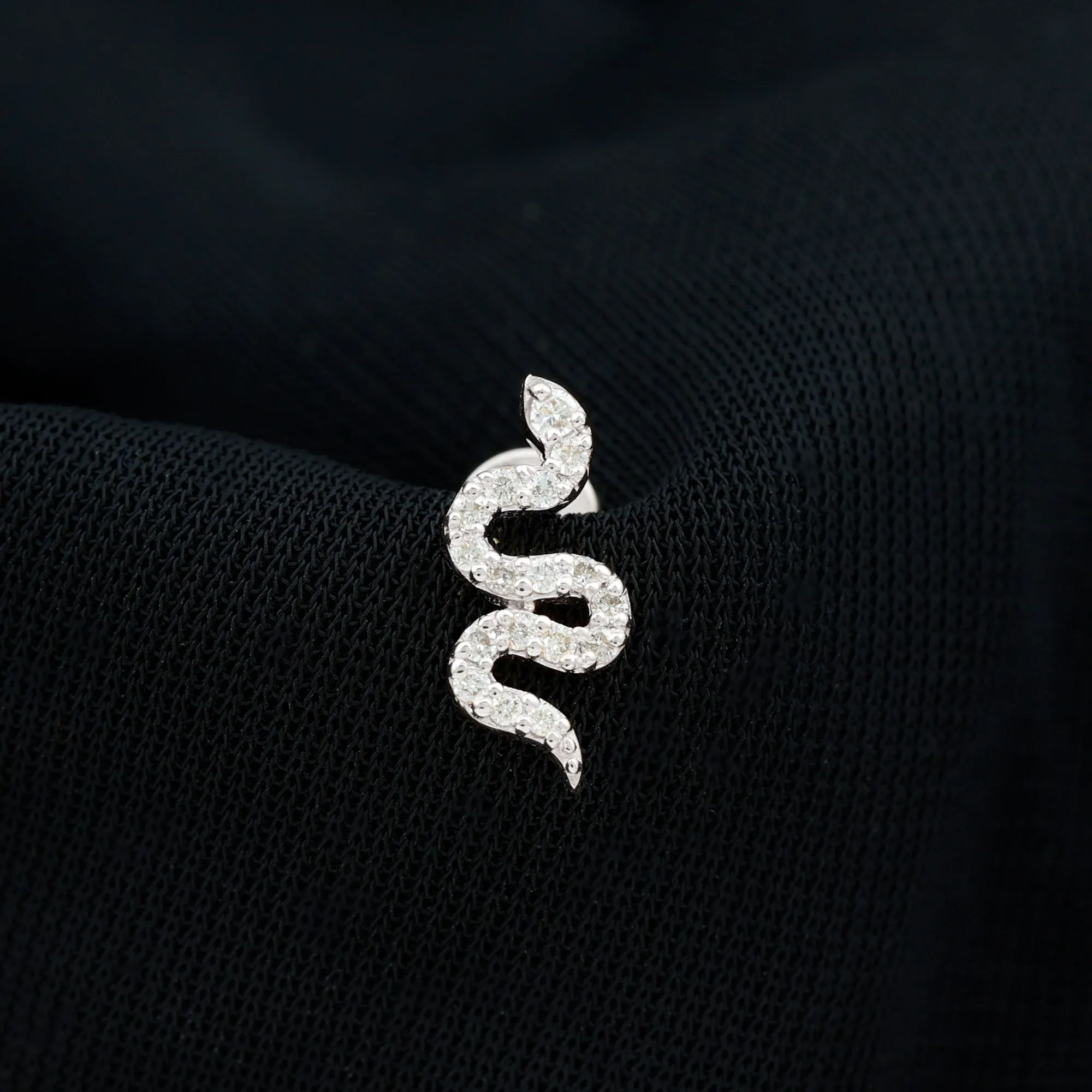 Natural Diamond Snake Earring for Cartilage Piercing