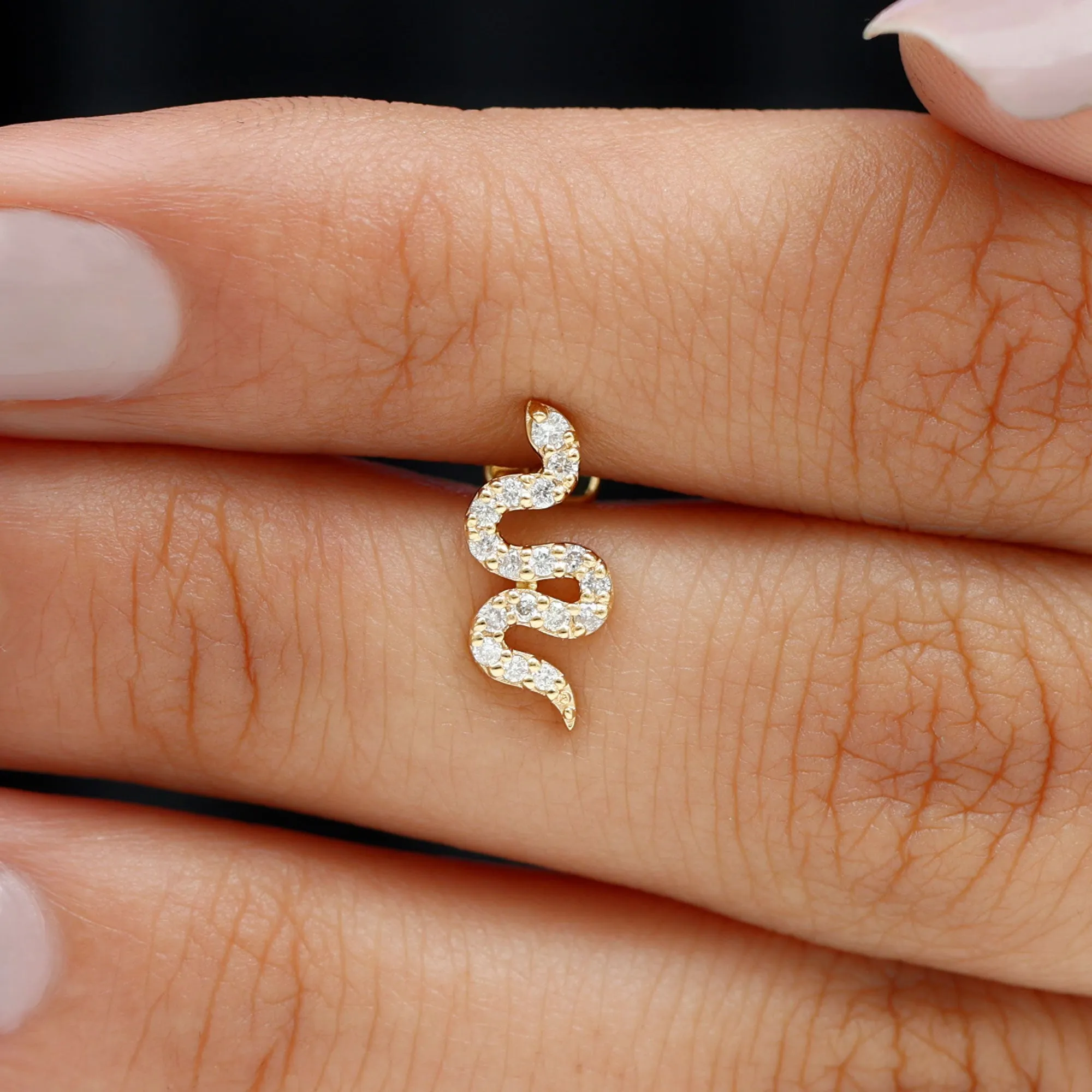 Natural Diamond Snake Earring for Cartilage Piercing
