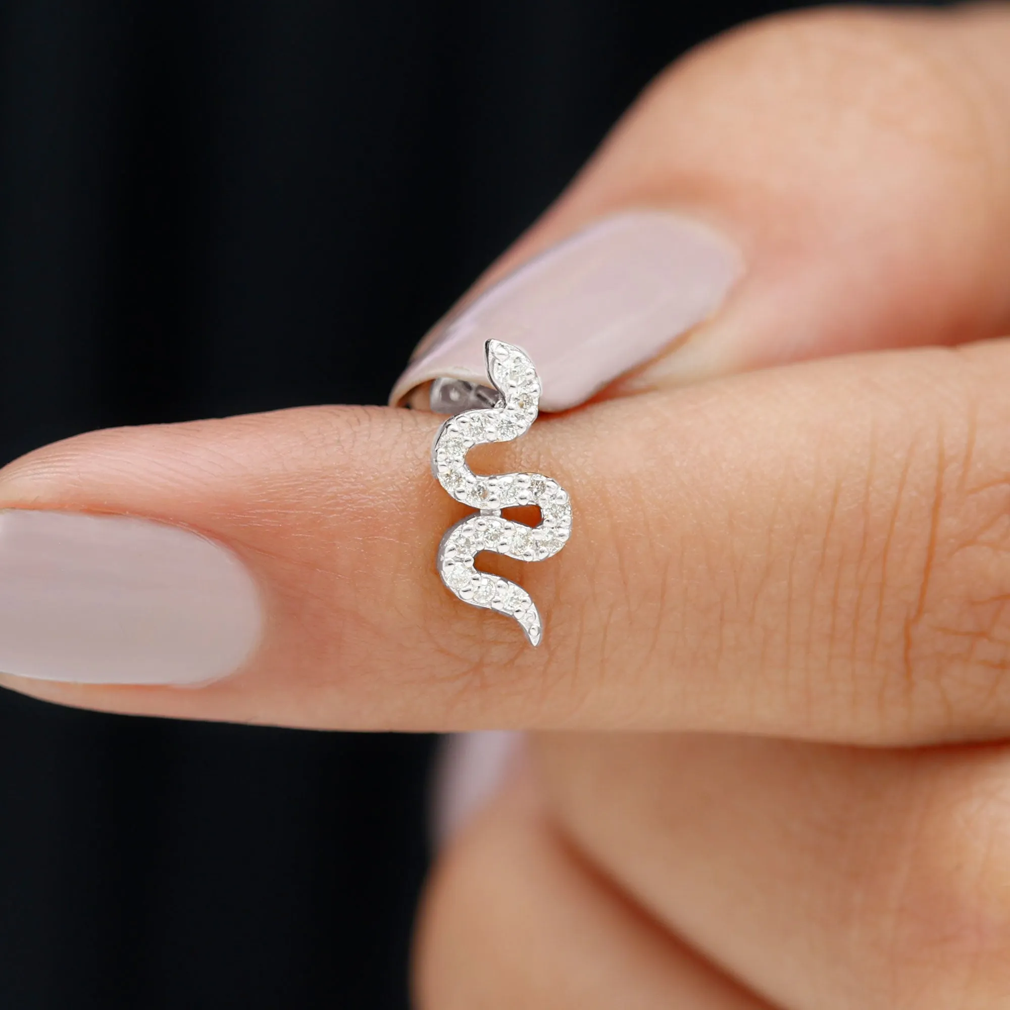 Natural Diamond Snake Earring for Cartilage Piercing