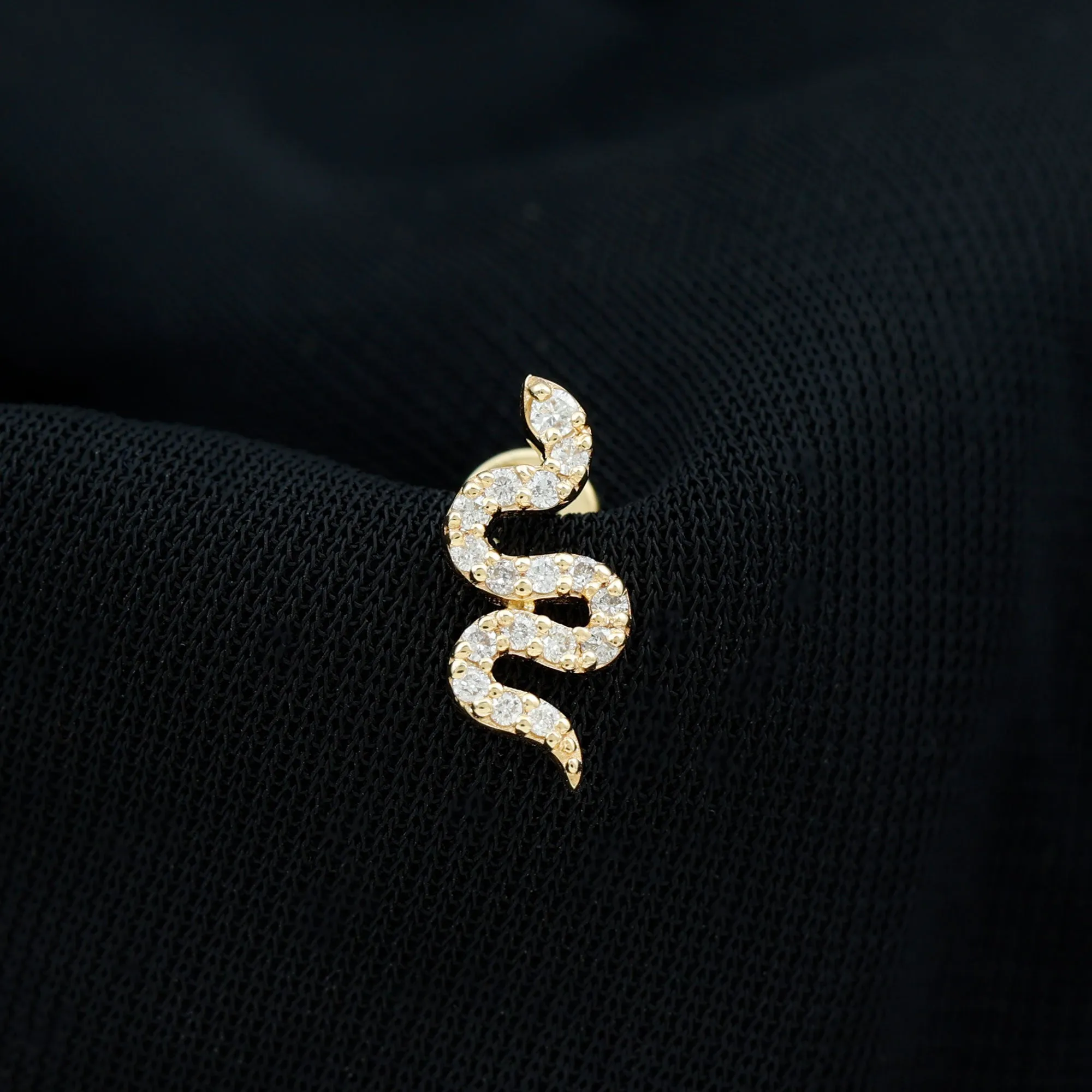 Natural Diamond Snake Earring for Cartilage Piercing