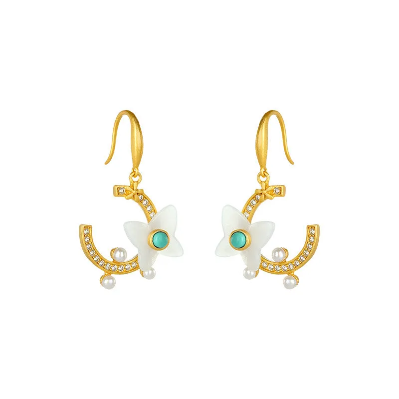 Natural Jade Earrings Nephrite Turquoise Pearl Silver Earrings ZNE230