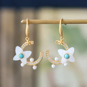 Natural Jade Earrings Nephrite Turquoise Pearl Silver Earrings ZNE230