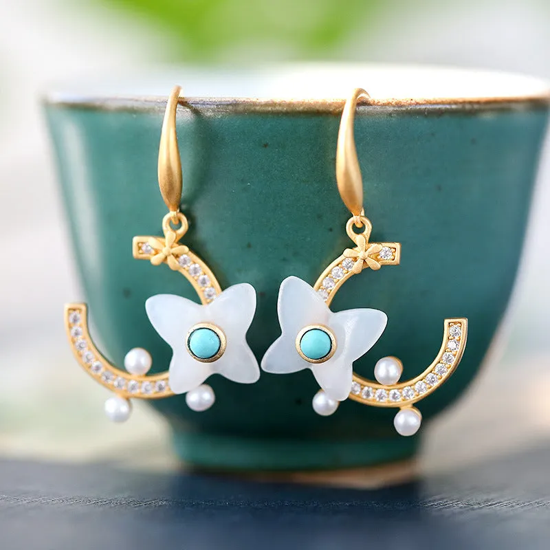 Natural Jade Earrings Nephrite Turquoise Pearl Silver Earrings ZNE230