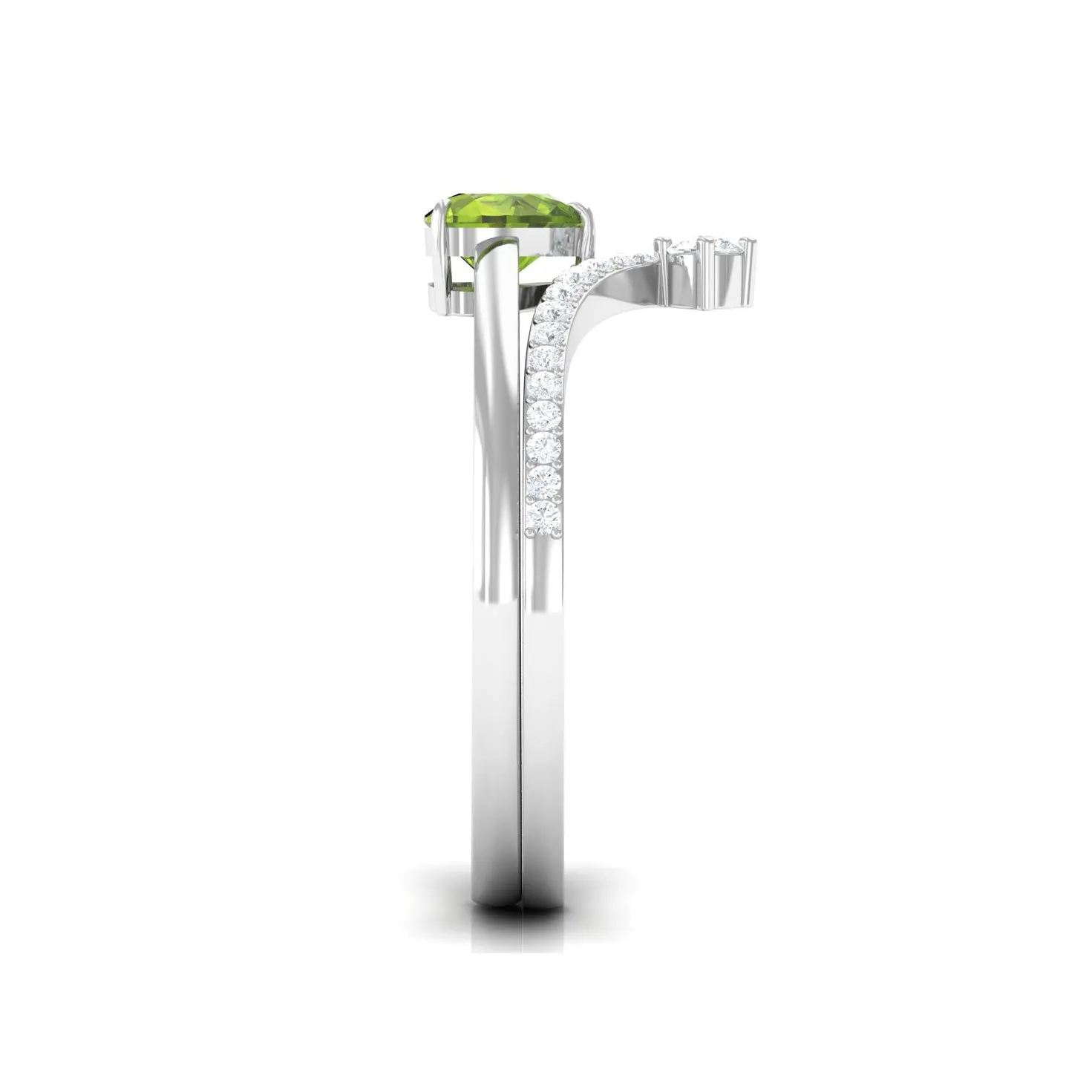 Natural Peridot Heart Ring Set with Diamond