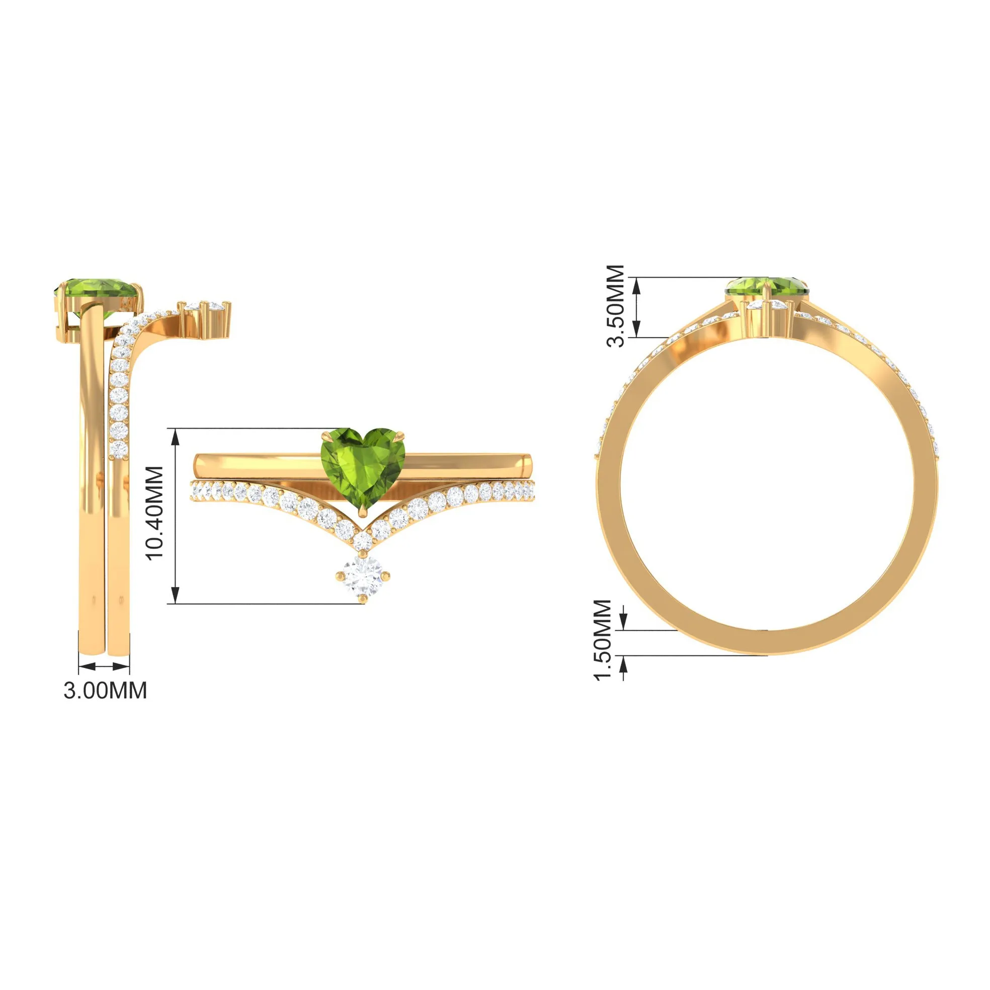 Natural Peridot Heart Ring Set with Diamond