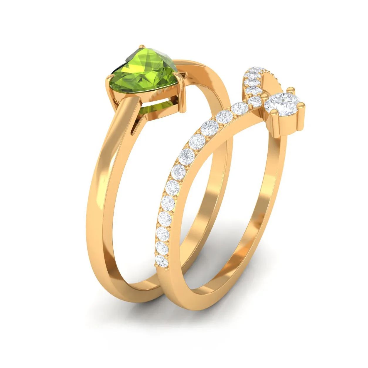 Natural Peridot Heart Ring Set with Diamond